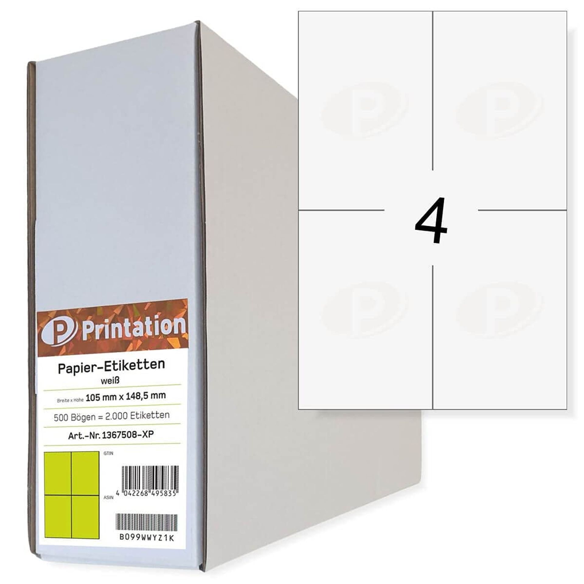 Printable Postage Shipping Address Labels Self-Adhesive A4 Sheets Pack of 500 (2000 Labels) - White 105 x 148.5 mm