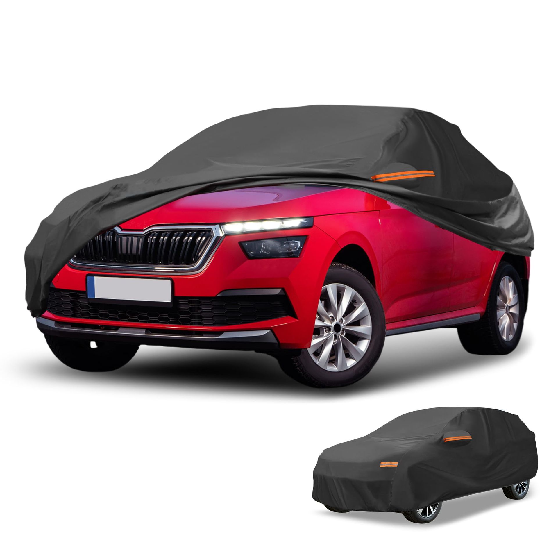 Waterproof All-Weather Universal Car Cover with Side Zipper Aluminium Film Protection for SUV 190 to 200 Inch - Black