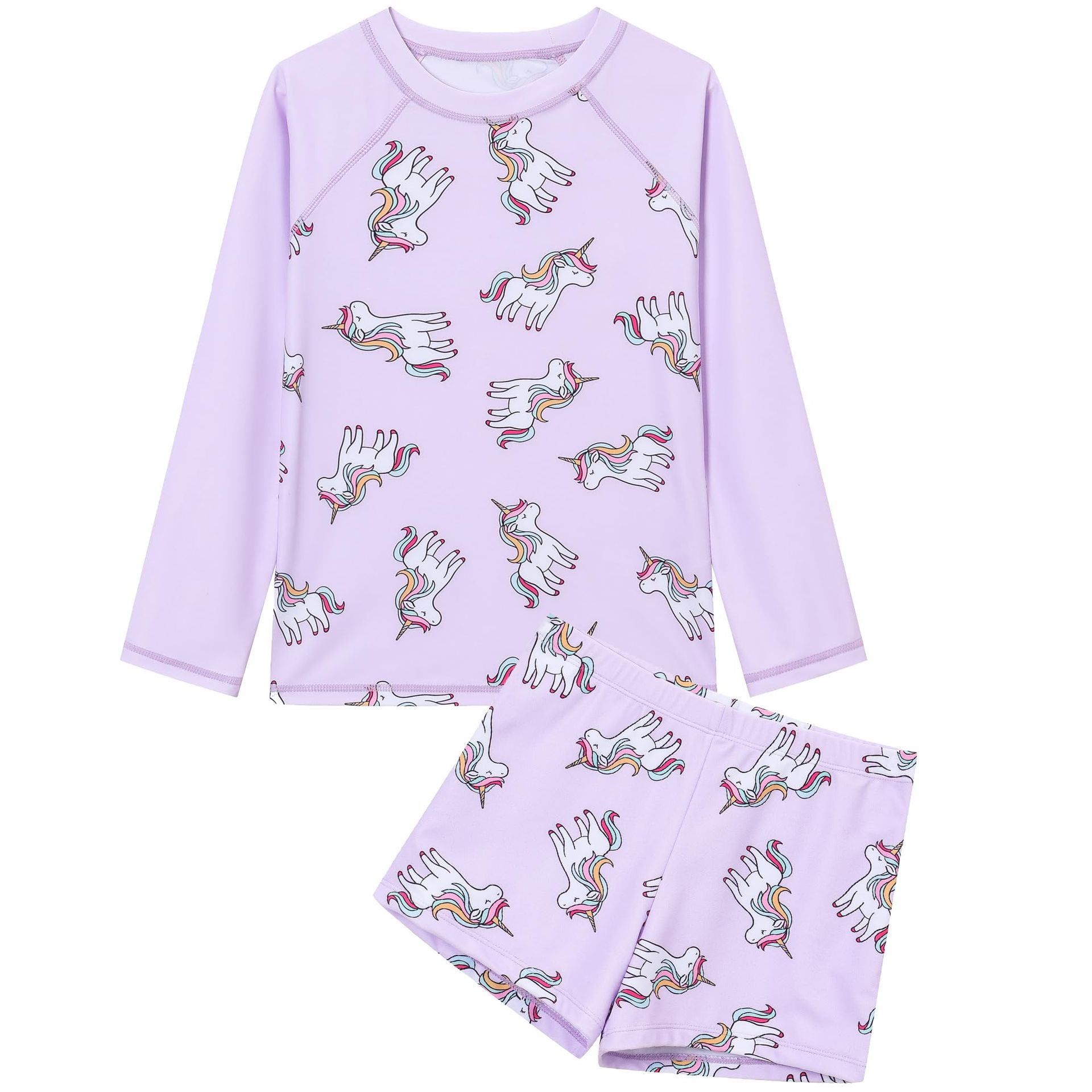 Girls 2 Piece Long Sleeve Swimsuit Rash Guard Set for Swimming & Beachwear - Purple 5-6 Years