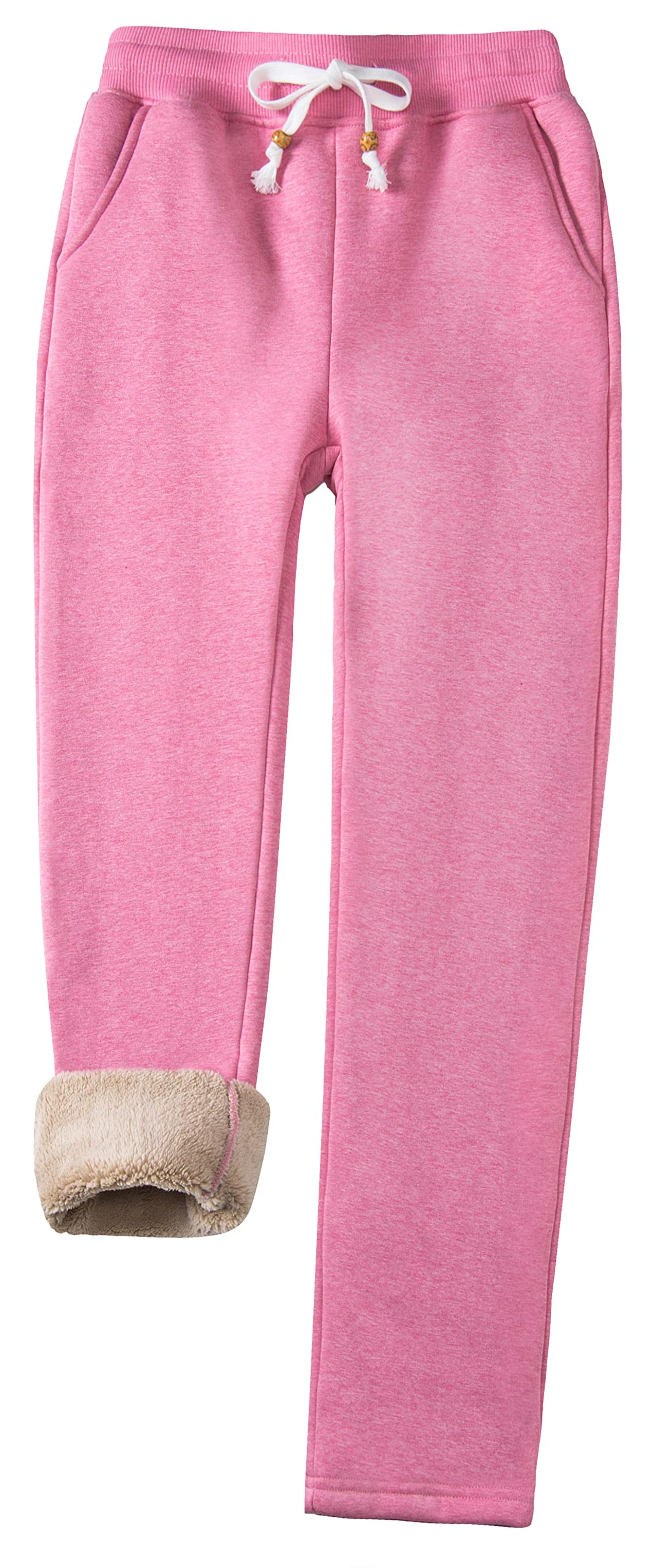 Women's Winter Trousers Fleece Lined Joggers Soft Cotton Warm Sweatpants - Pink XL