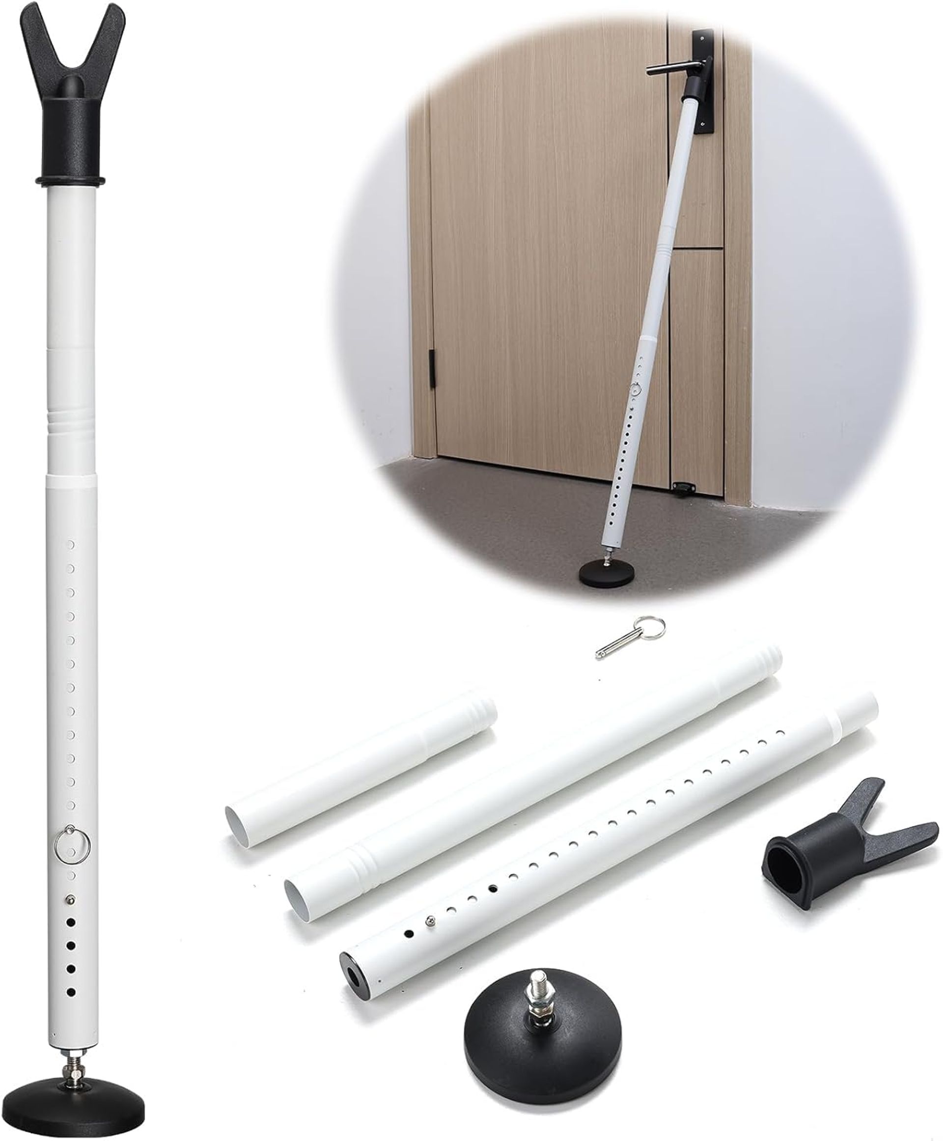 Heavy Duty Door Security Bar Adjustable Burglar Stopper for Home, Travel, and Hotels - Matt White