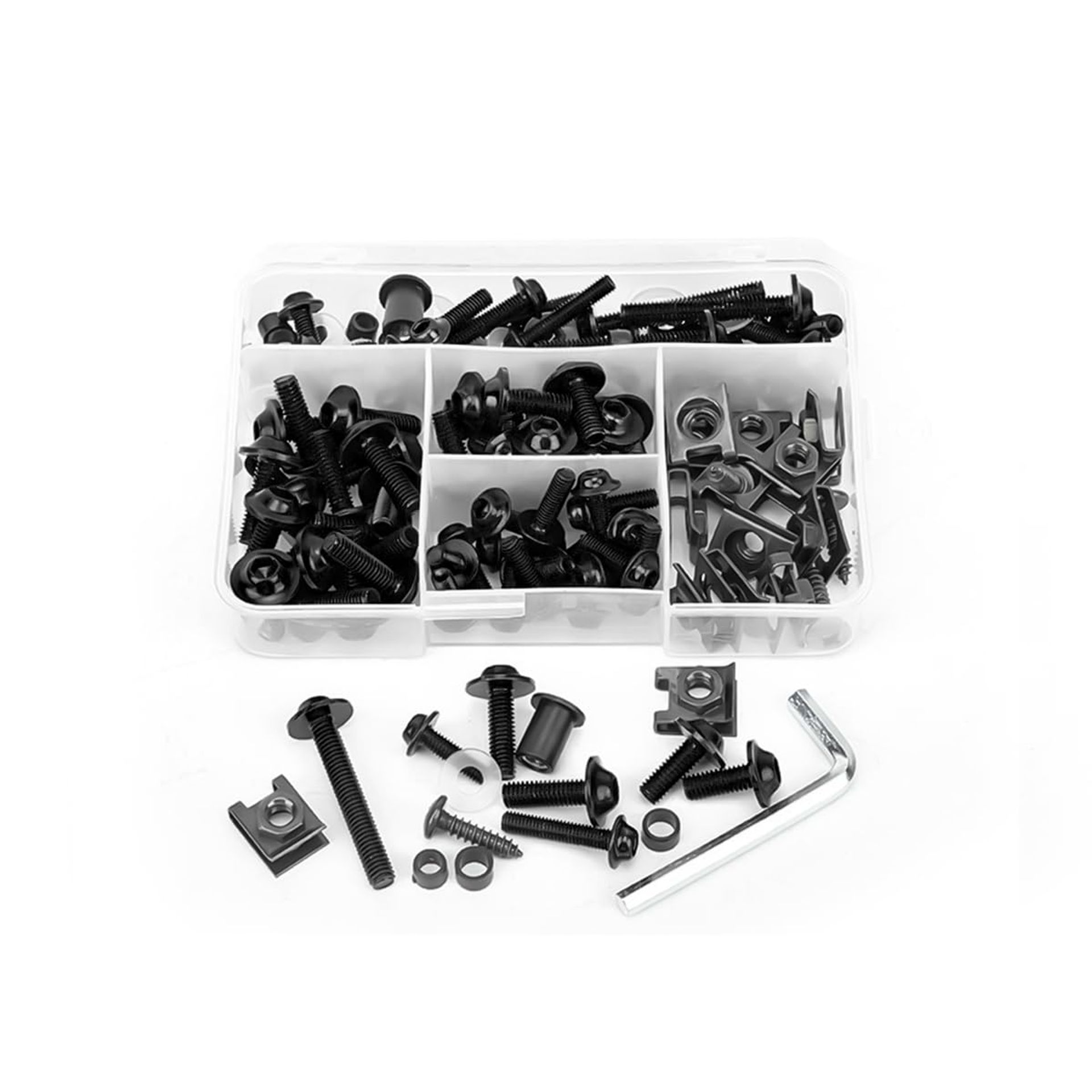 195pcs Motorcycle Fairing Bolts Kit with Aluminium Screws & Clips - Black