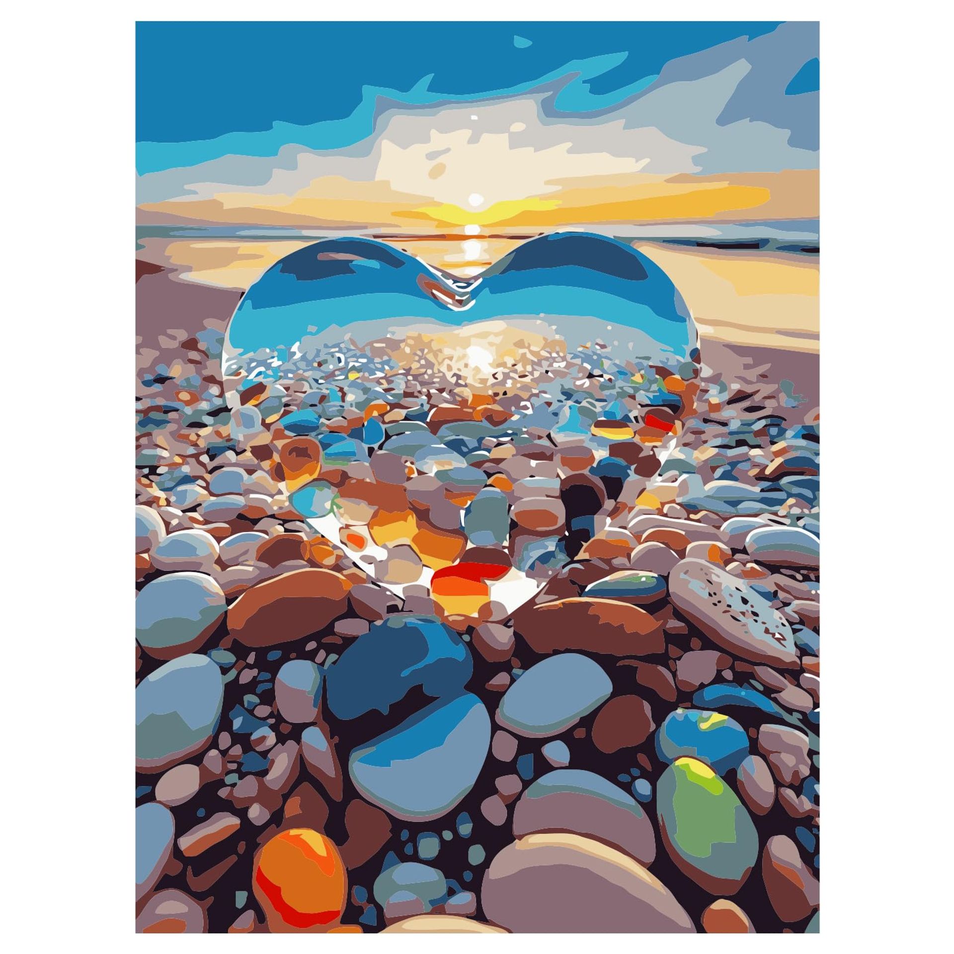 Landscape Love Stone Paint by Numbers Kit for Adults, 16x12 Inch Canvas with Brushes & Hooks, Wall Décor