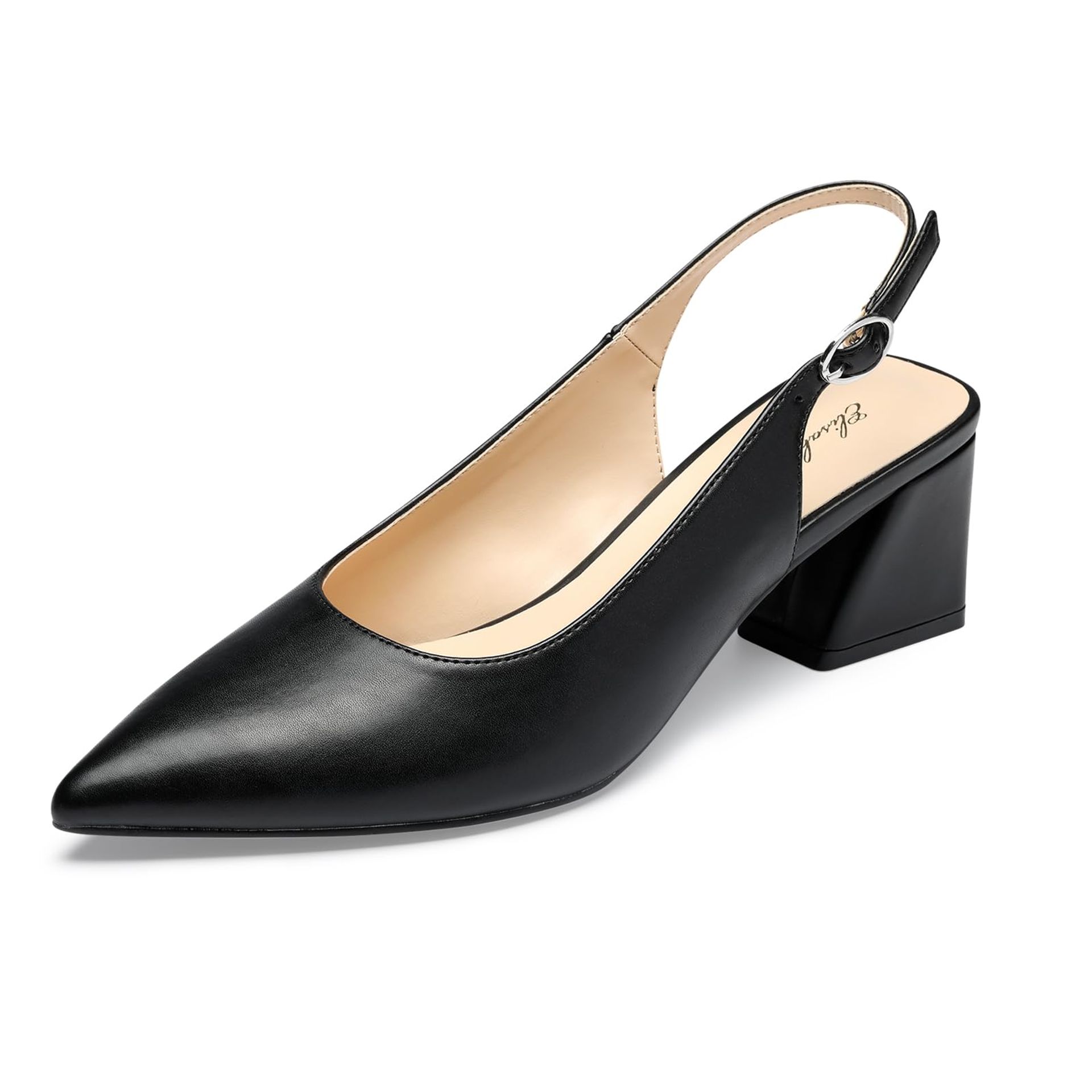 Women's Slingback Block Heel Pumps with Closed Pointed Toe – Elegant 2.36" Heels for Office, Wedding & Party Wear - Black UK 7