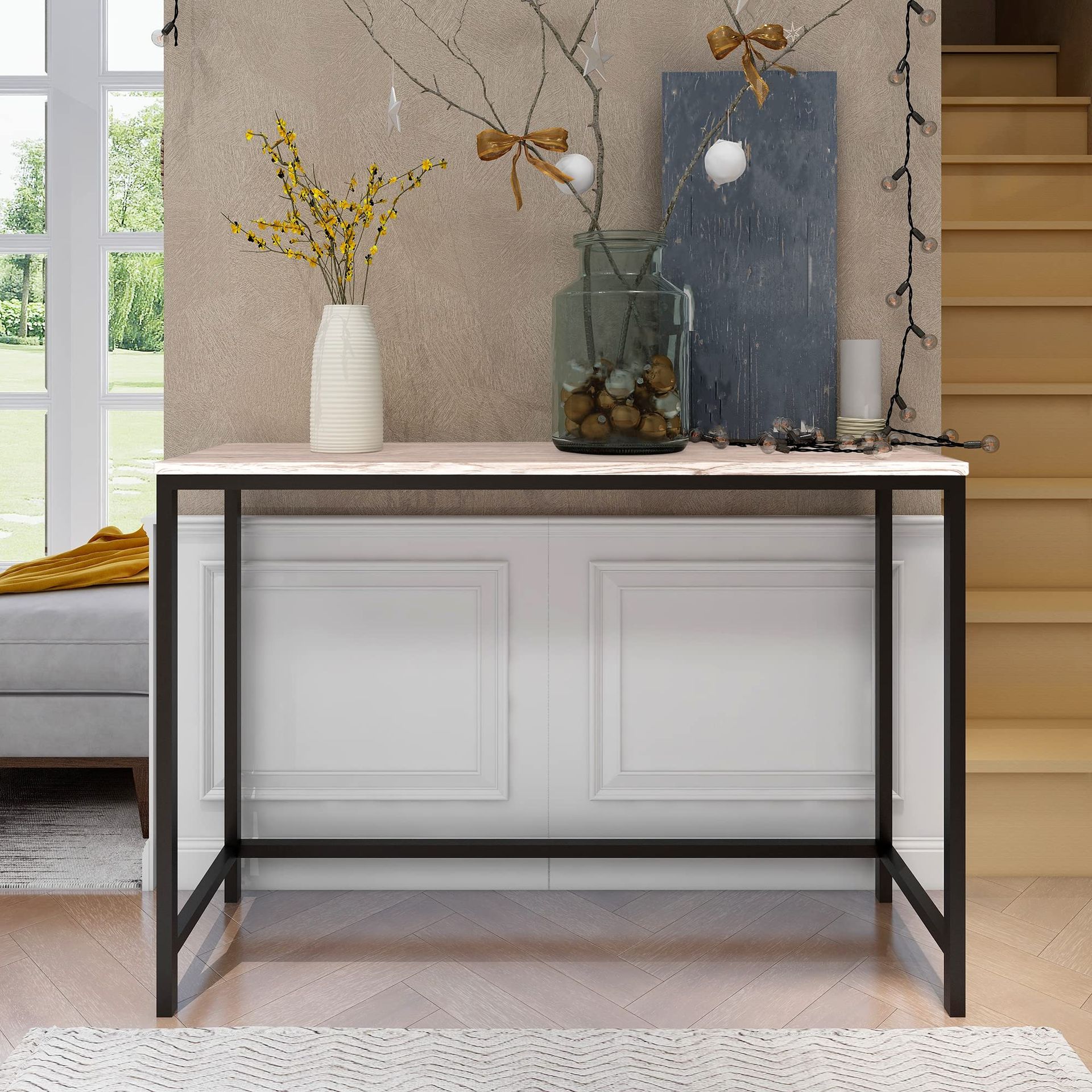 Console Sofa Table Narrow Entryway Desk with Metal Frame & Wood Top - Maple 41.54x11.61x28.03in