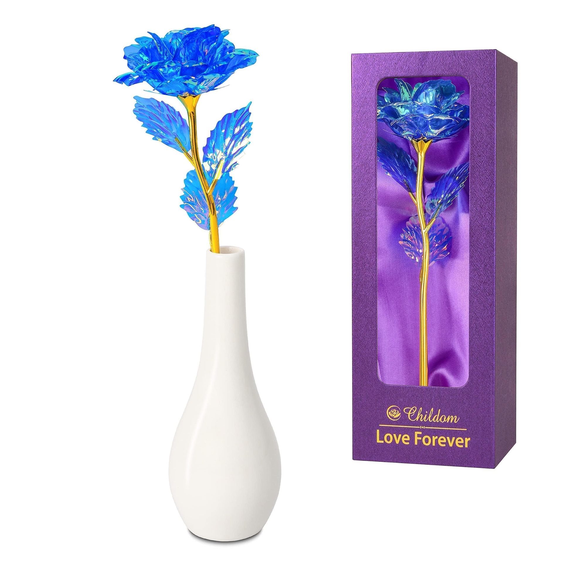 Blue Christmas Rose Gift with Vase - Perfect Birthday, Anniversary & Graduation Gift for Women