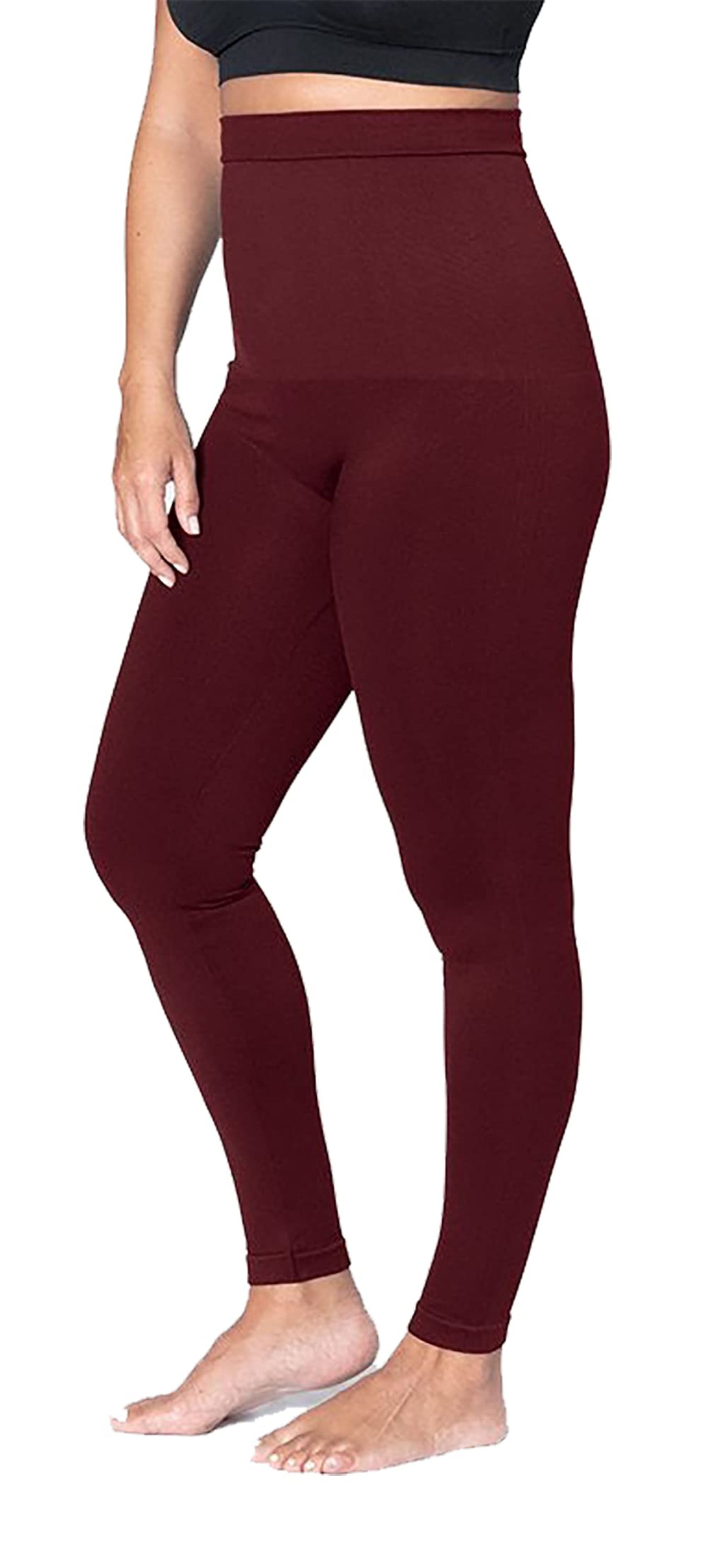 Women's High Waisted Tummy Control Leggings Non-See-Through Stretch Fit - Burgundy S