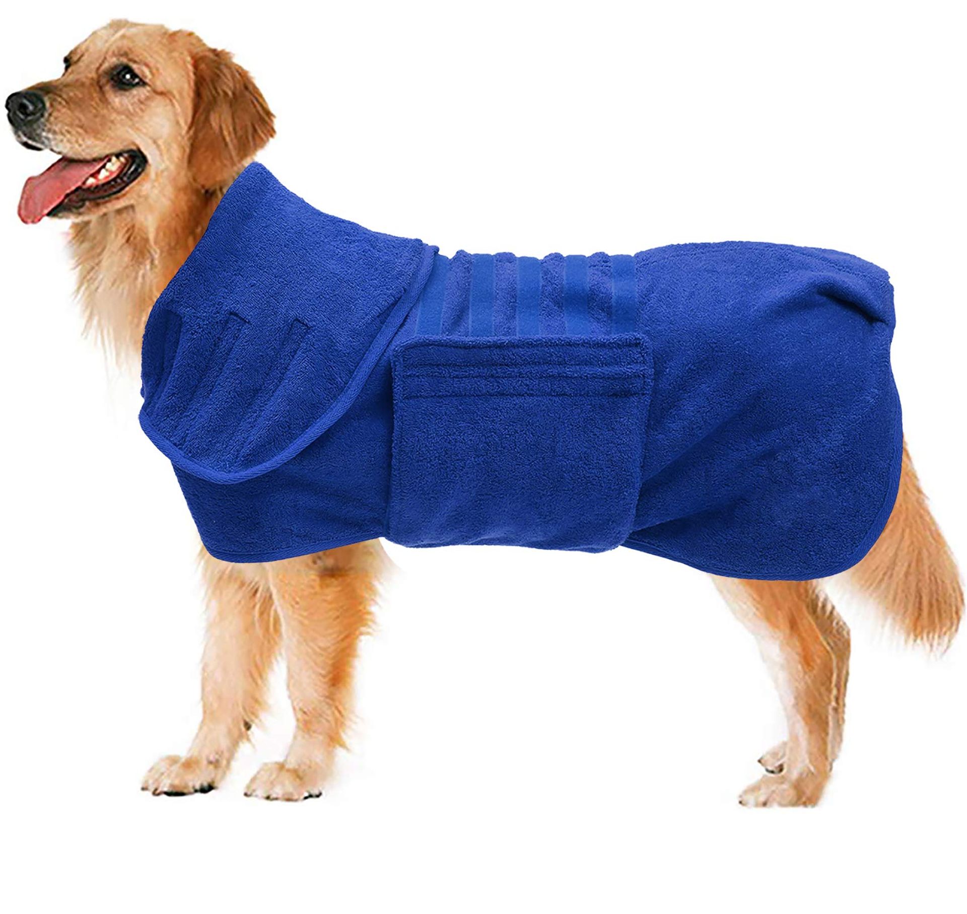 Dog Drying Coat Robe Super Absorbent Bath Towel Gown for All Breeds - Blue Large