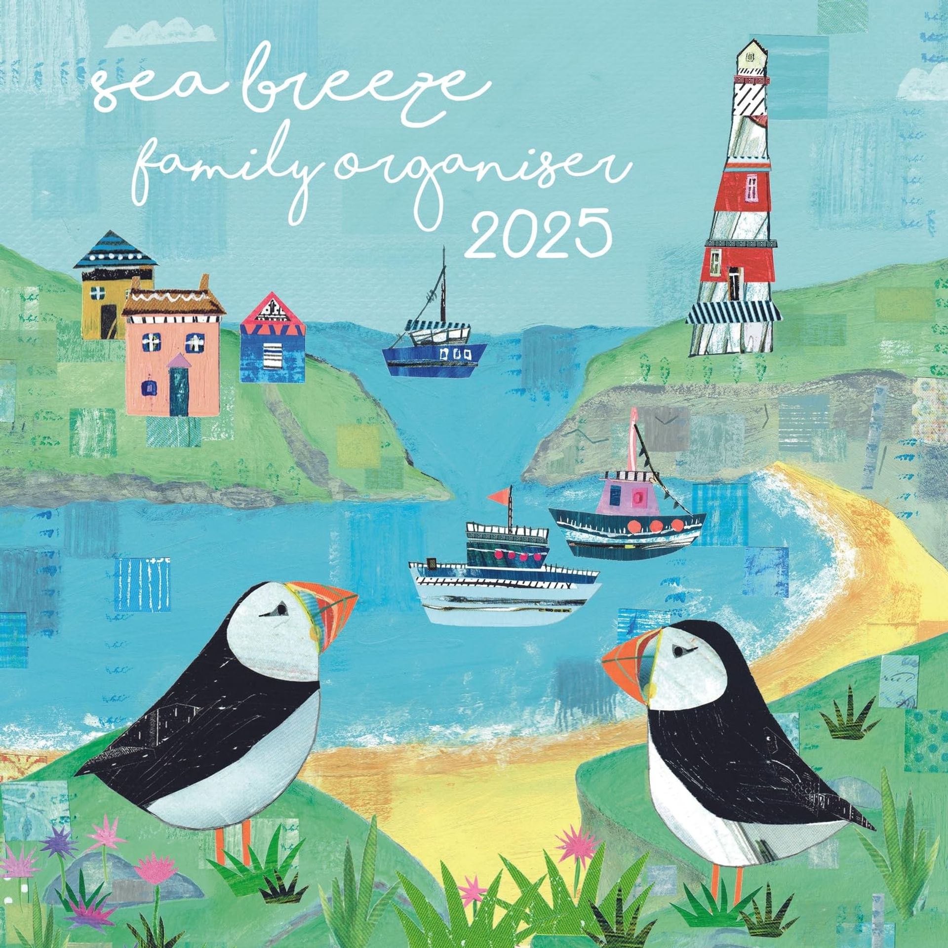 2025 Sea Breeze Family Wall Calendar, 16-Month Organiser with 180 Reminder Stickers, 30x30 CM
