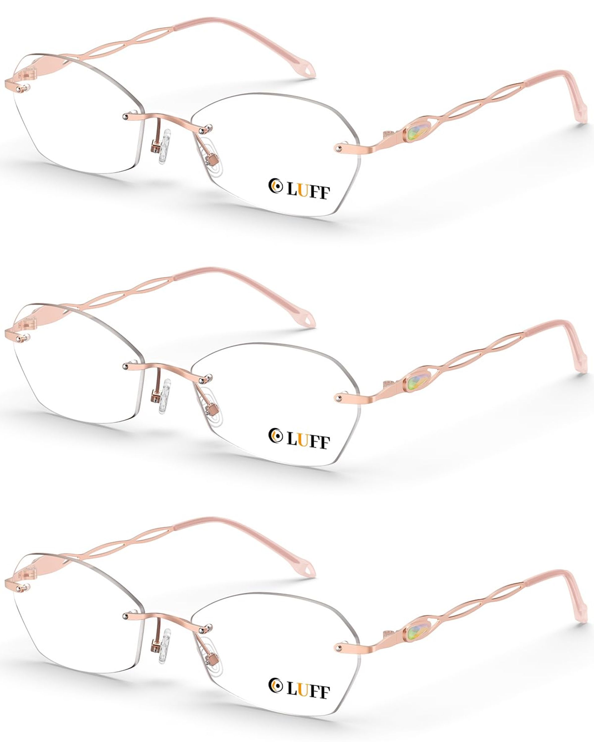 Rimless Reading Glasses Anti Blue Light Blocking Lightweight Metal Readers - Pink 2.0X Rimless