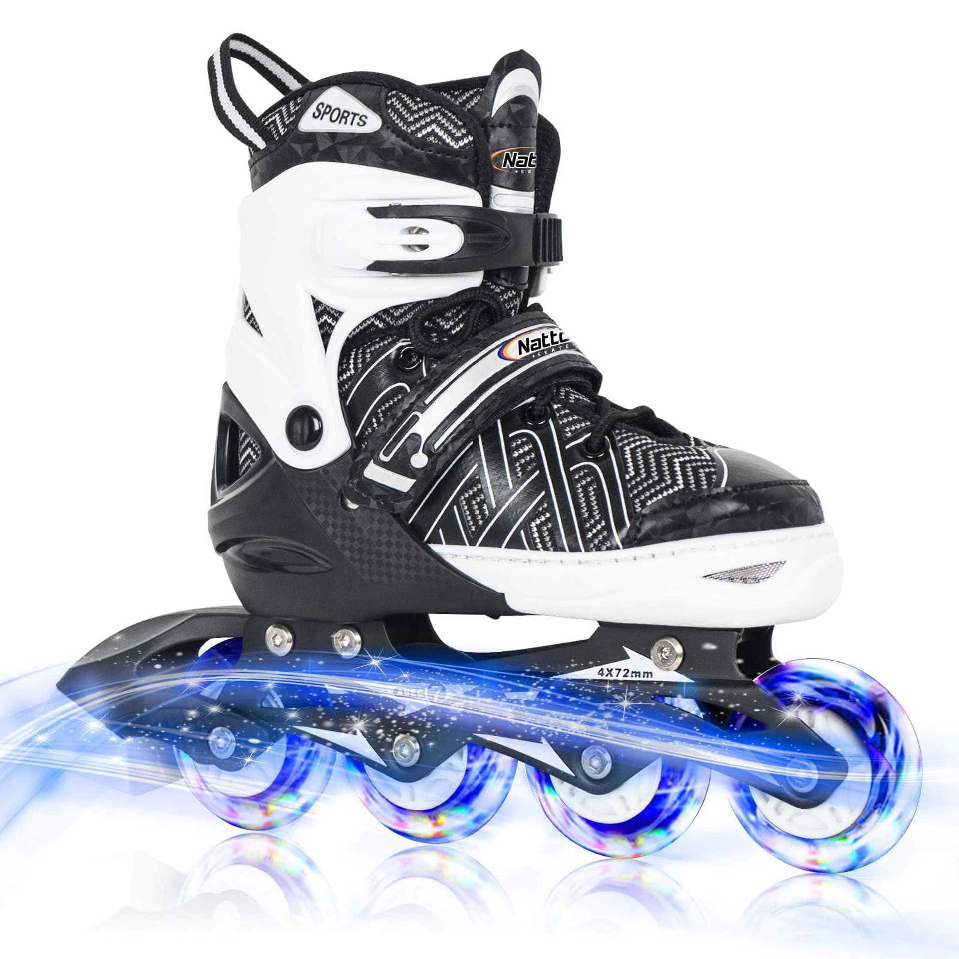 Adjustable Inline Skates for Kids with Light-Up Wheels Comfortable Fit for Beginners - Black & White Small (27-31)