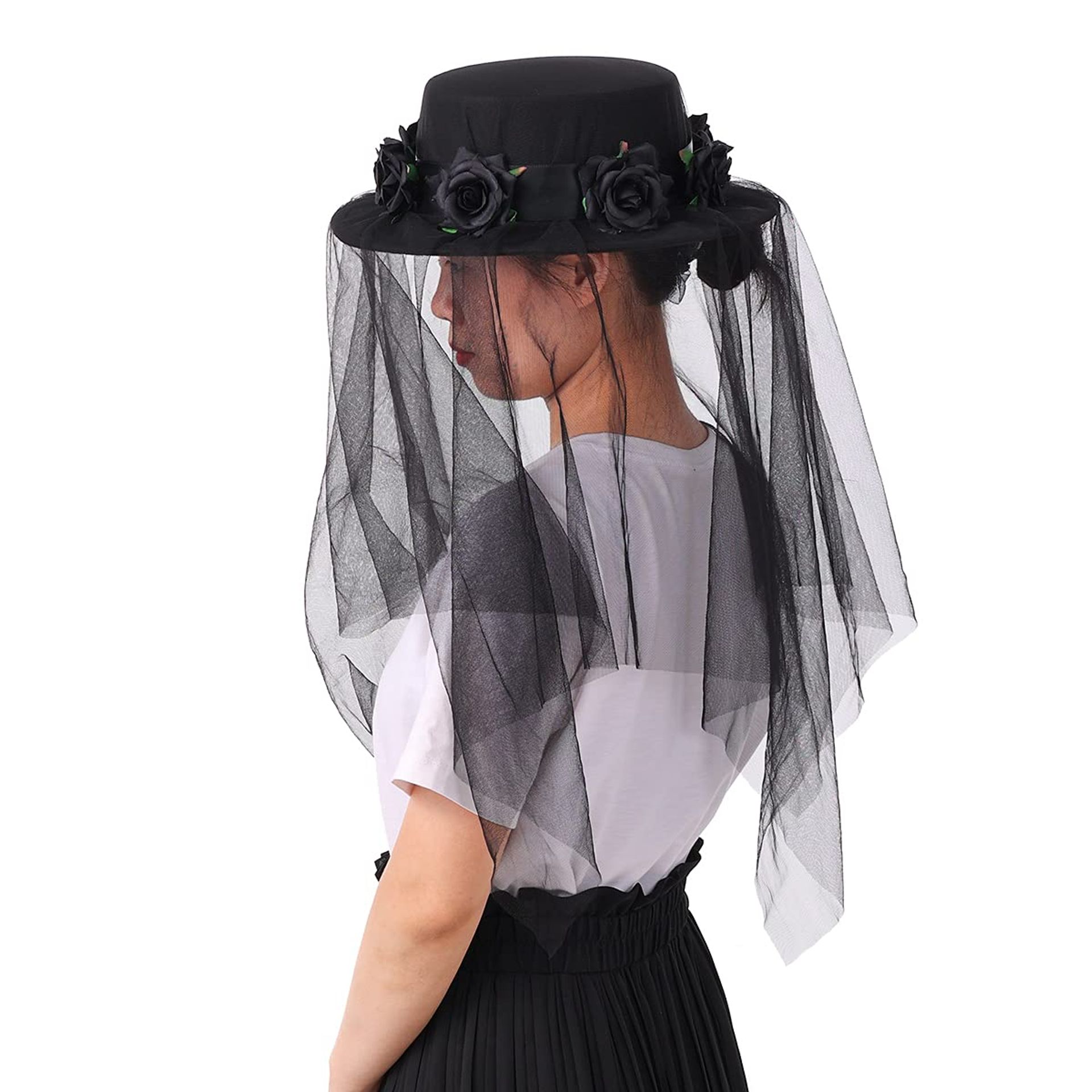 Women's Gothic Steampunk Top Hat with Irregular Veil Fancy Dress Accessory - Black One Size