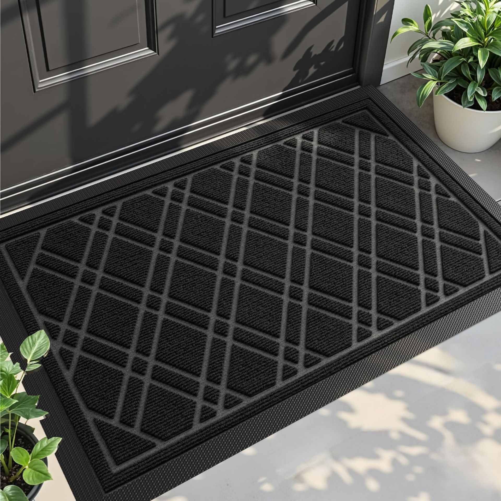 Heavy Duty Door Mat All Weather Non-Slip Rubber Waterproof Entrance Rug for Indoor Outdoor Use - Grey 44 x 75 cm