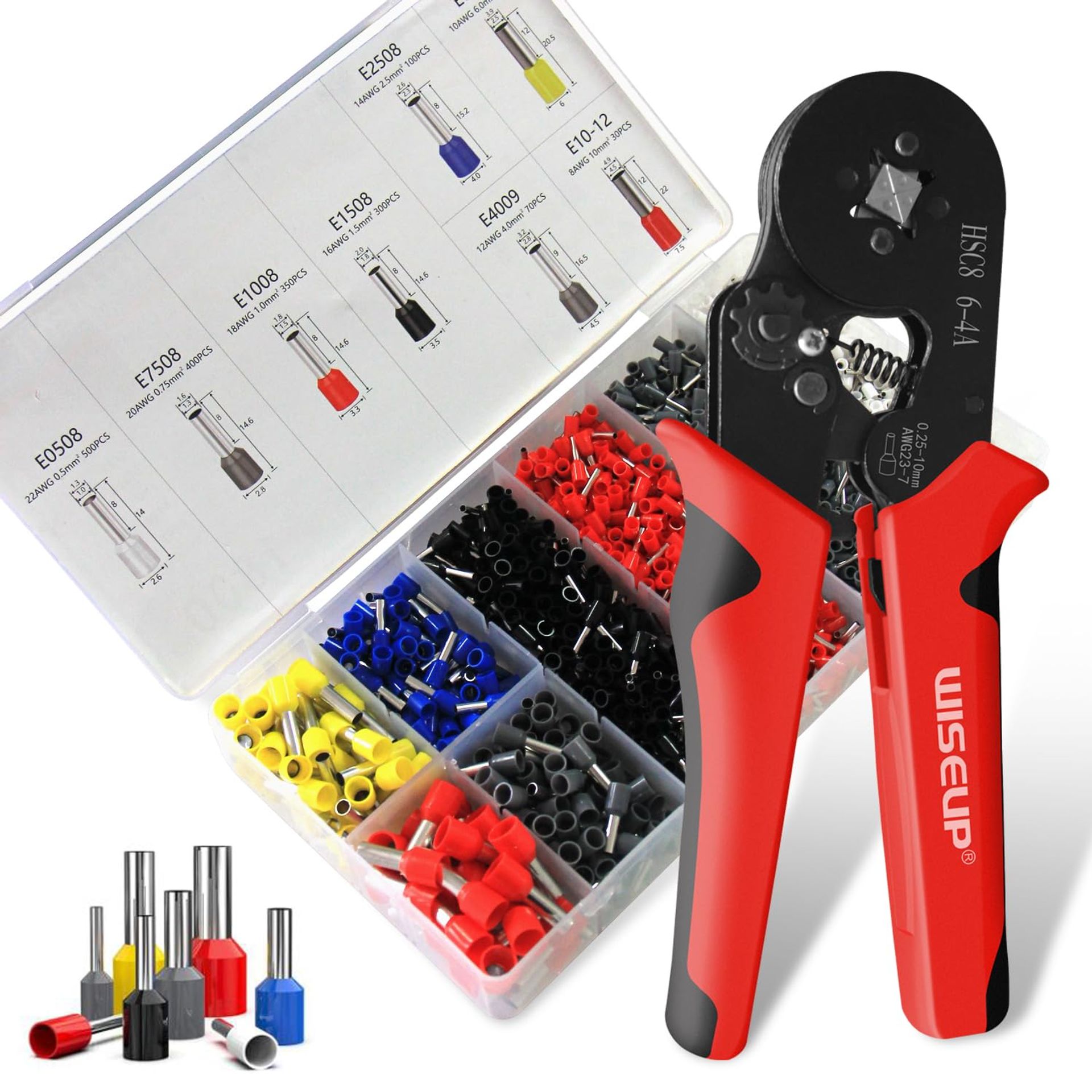 Crimping Tool Kit with 1250PCS Wire Connectors AWG23-7 Self-Adjustable Ratchet Wire End Ferrules - Black WP010505+P240814