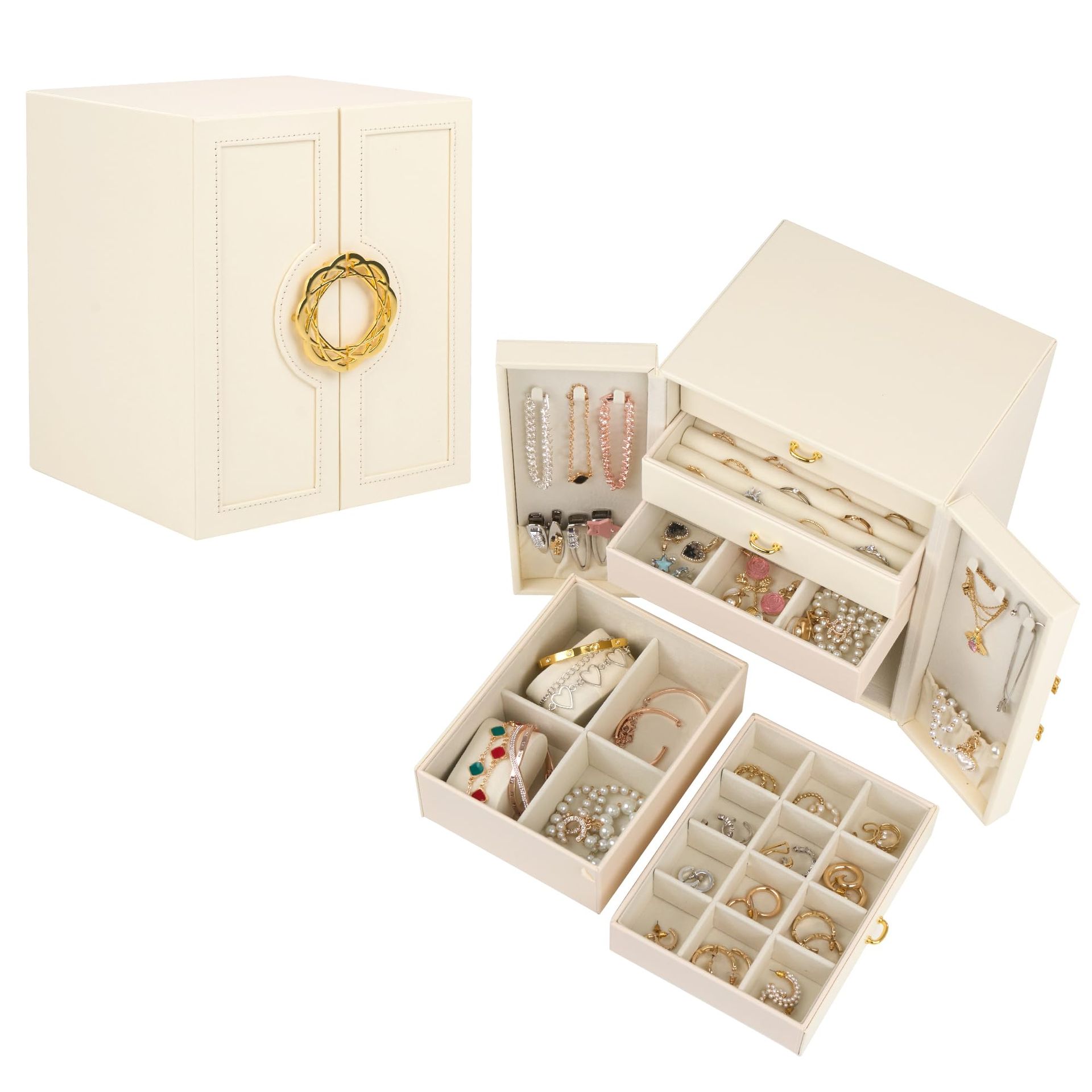 Elegant Jewellery Box with 5 Drawers, Faux Leather, Velvet Lining, Storage for Necklaces, Earrings, Rings & Bracelets