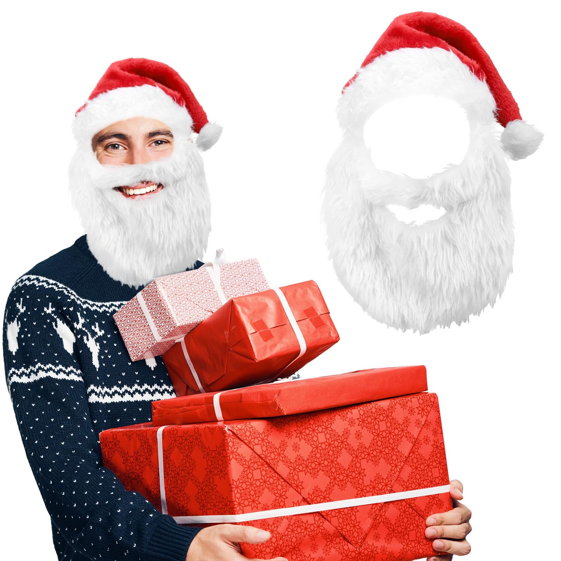 Santa Mask with Beard and Hat Realistic Old Man Christmas Costume Latex Full Head - Santa Mask-A