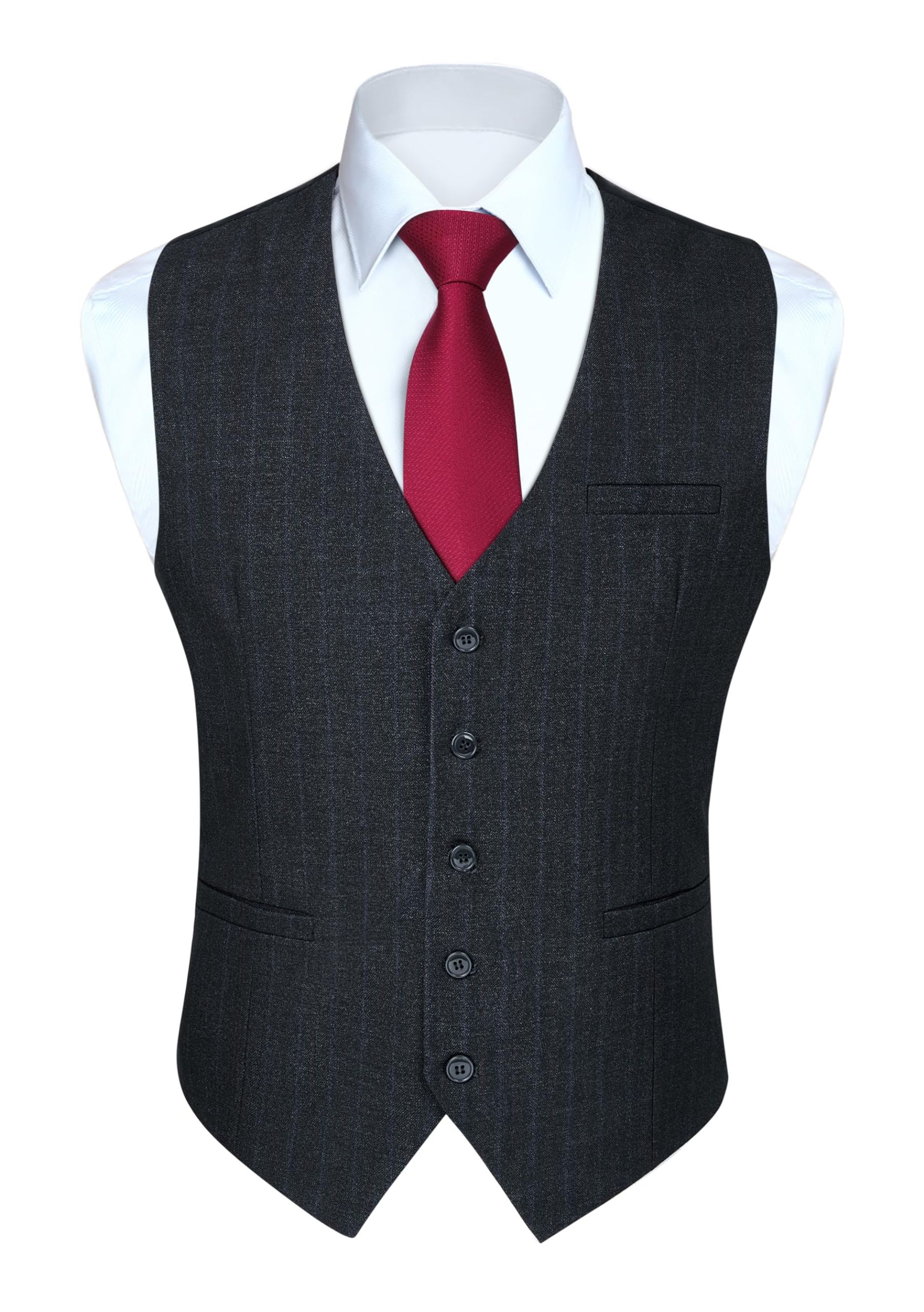 Men's Formal Waistcoat Classic Cotton Suit Vest with Pockets for Wedding or Business - Black XS
