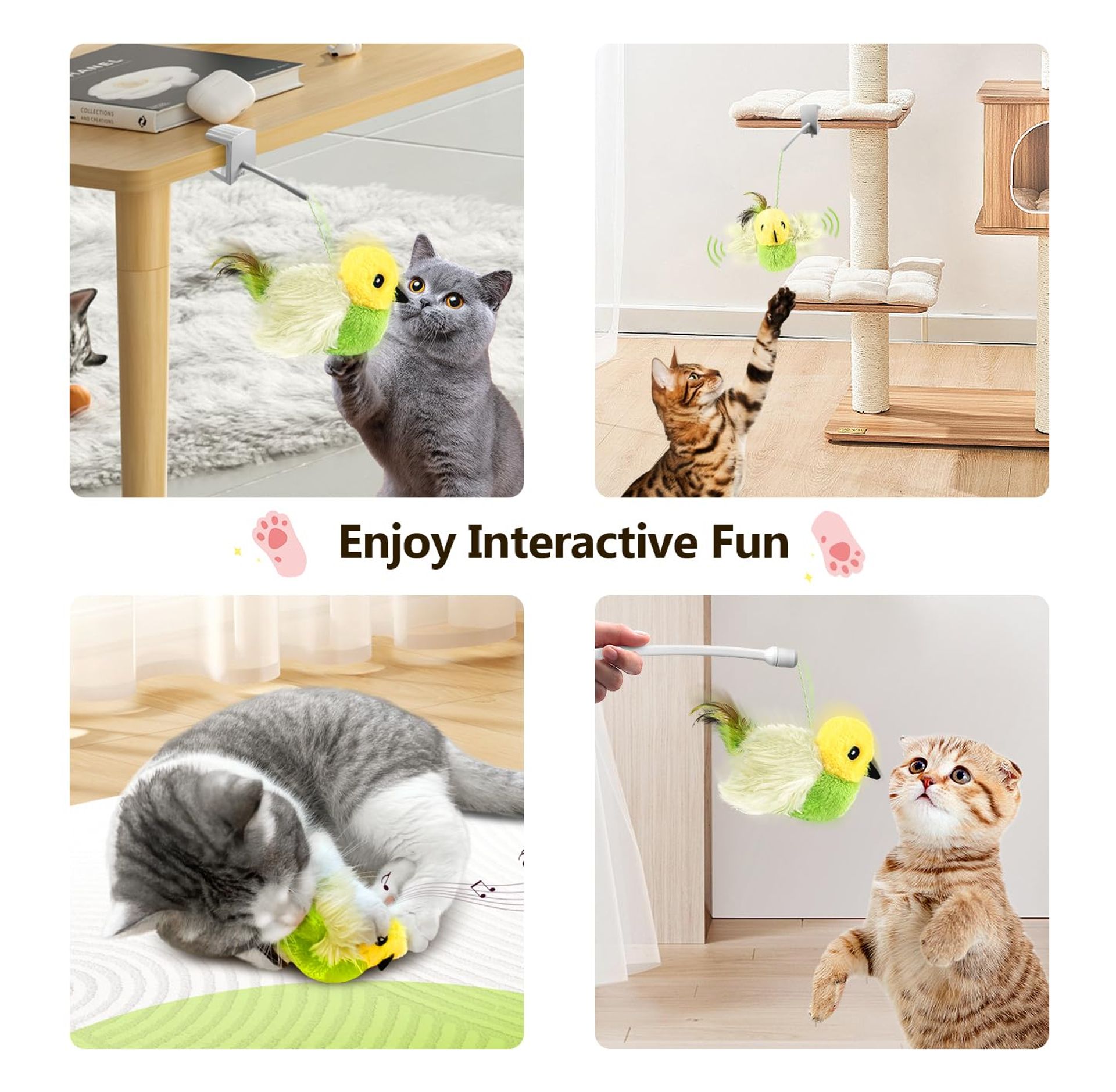 Petbobi Rechargeable Flapping Bird Cat Toy - Lifelike Chirping Lark With Catnip, Motion-Activated Interactive Toy For Indoor Cats