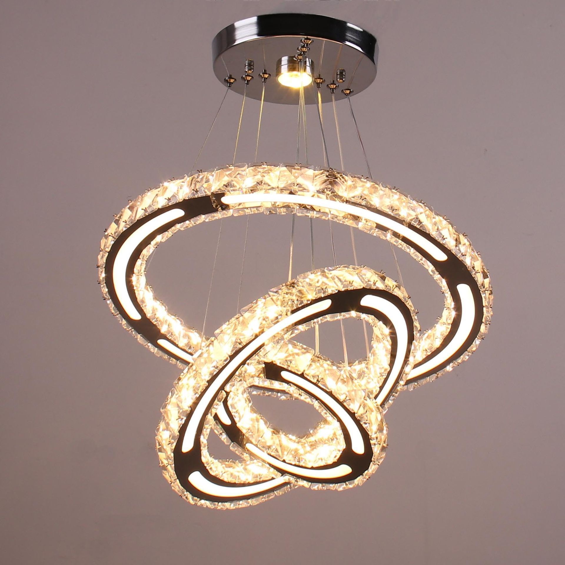 Modern LED Crystal Chandelier Ceiling Light with 3 Adjustable Rings Energy Efficient Design - Polished Chrome 234 Ring-Dimmable