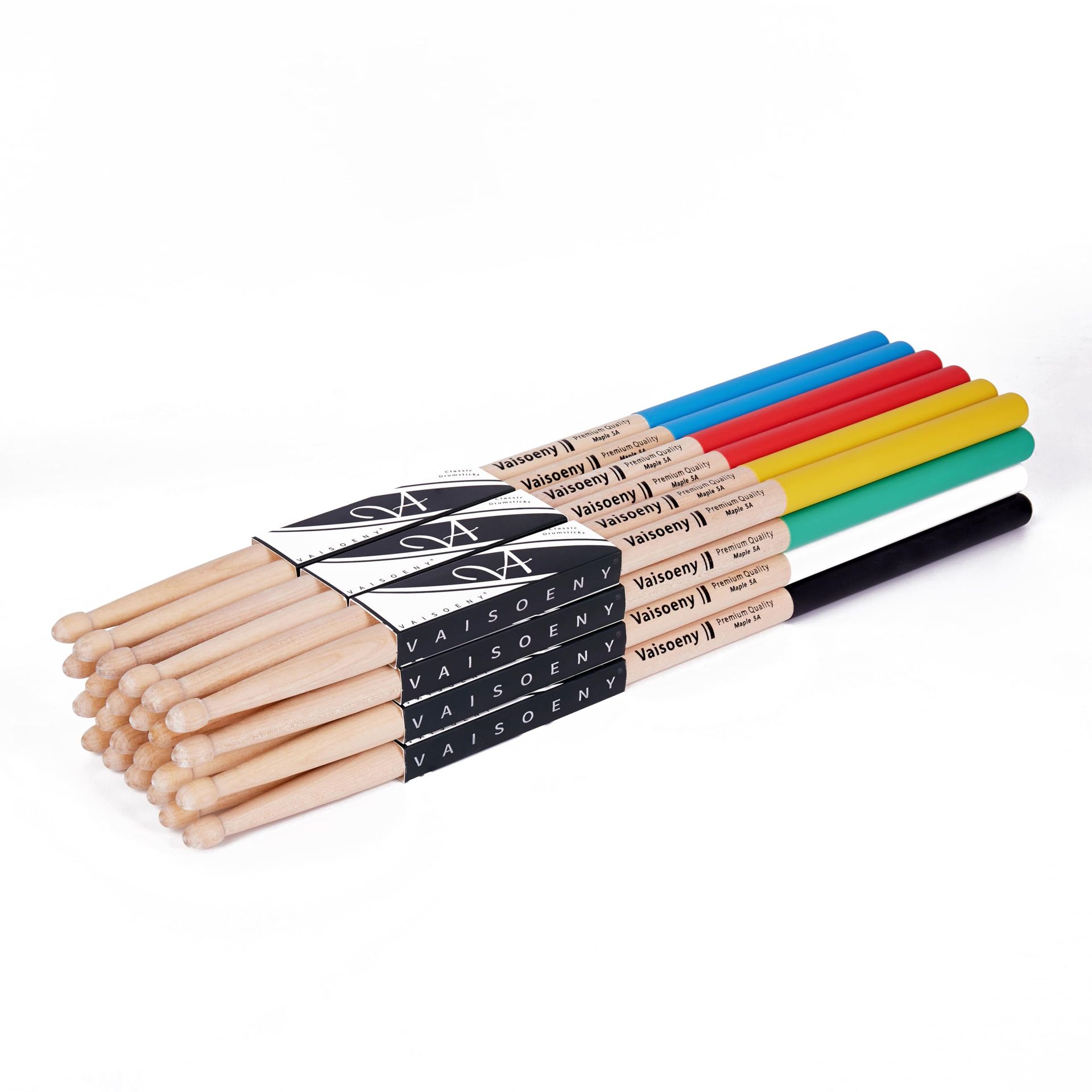 Drumsticks 7A Maple Wood with Non-Slip Rubber Handle 12 Pairs for Adults Kids Beginners Percussion - Multi-Colour 7A