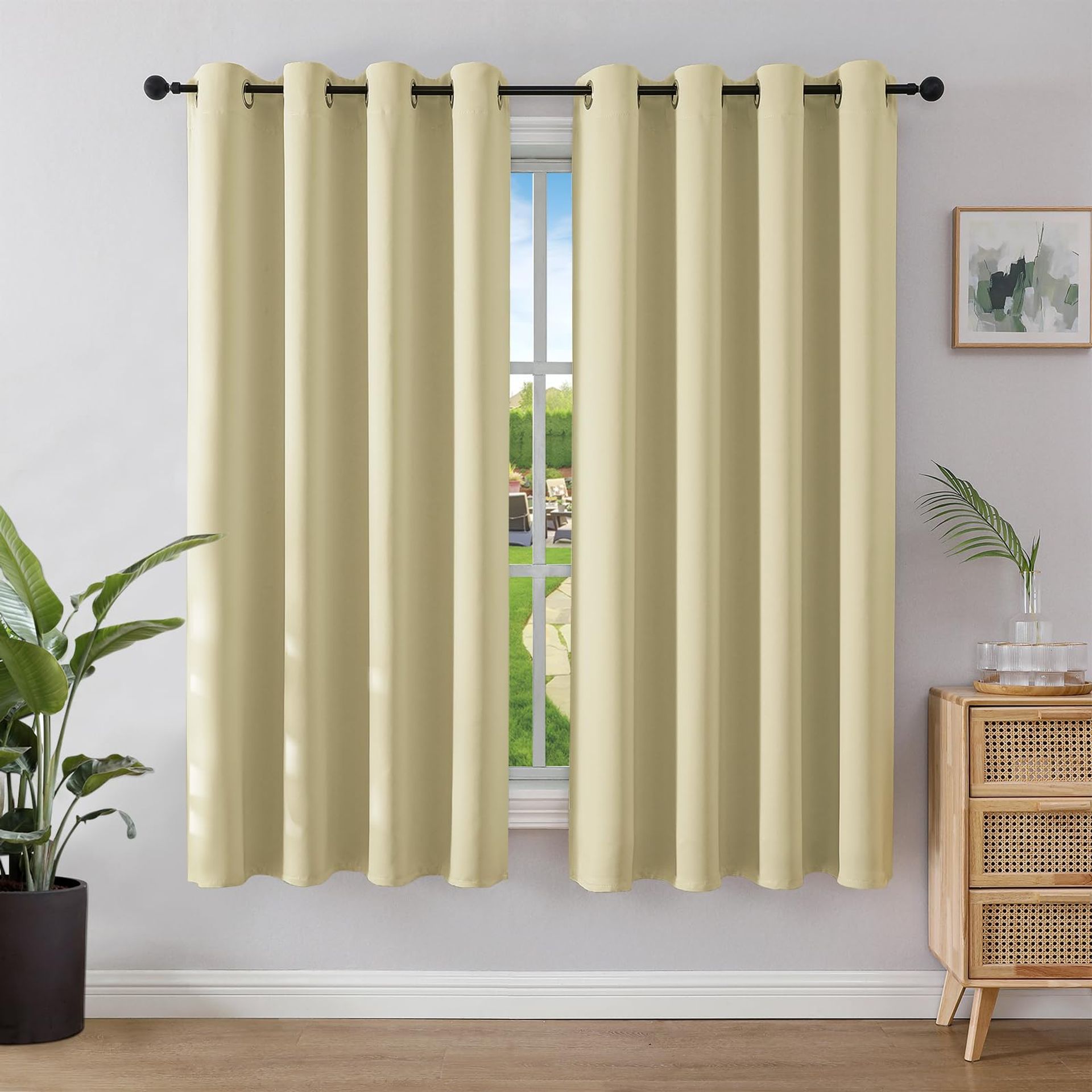 Blackout Curtains Eyelet Thermal Insulated Energy-Saving Drapes for Bedroom and Living Room - Beige 46 x 72 Inch