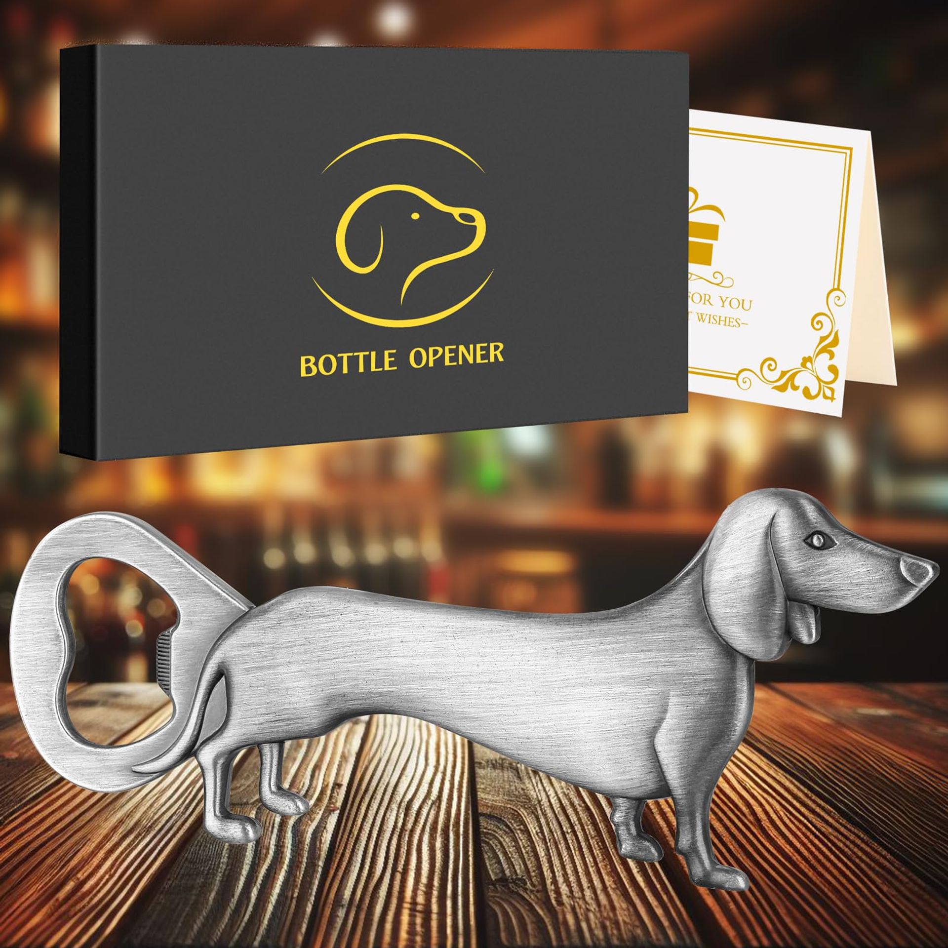 Dachshund Beer Bottle Opener - Quirky Dog Lover Gift, Dark Silver, Gift Box & Card Included