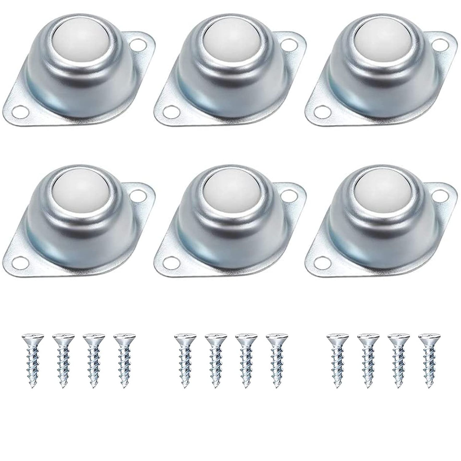 6 Pieces Ball Casters, Furniture Rollers with Transport Bearings, Flat Ball Rollers, Easy Install Low Noise Rolling Balls with 12 Assorted Screws