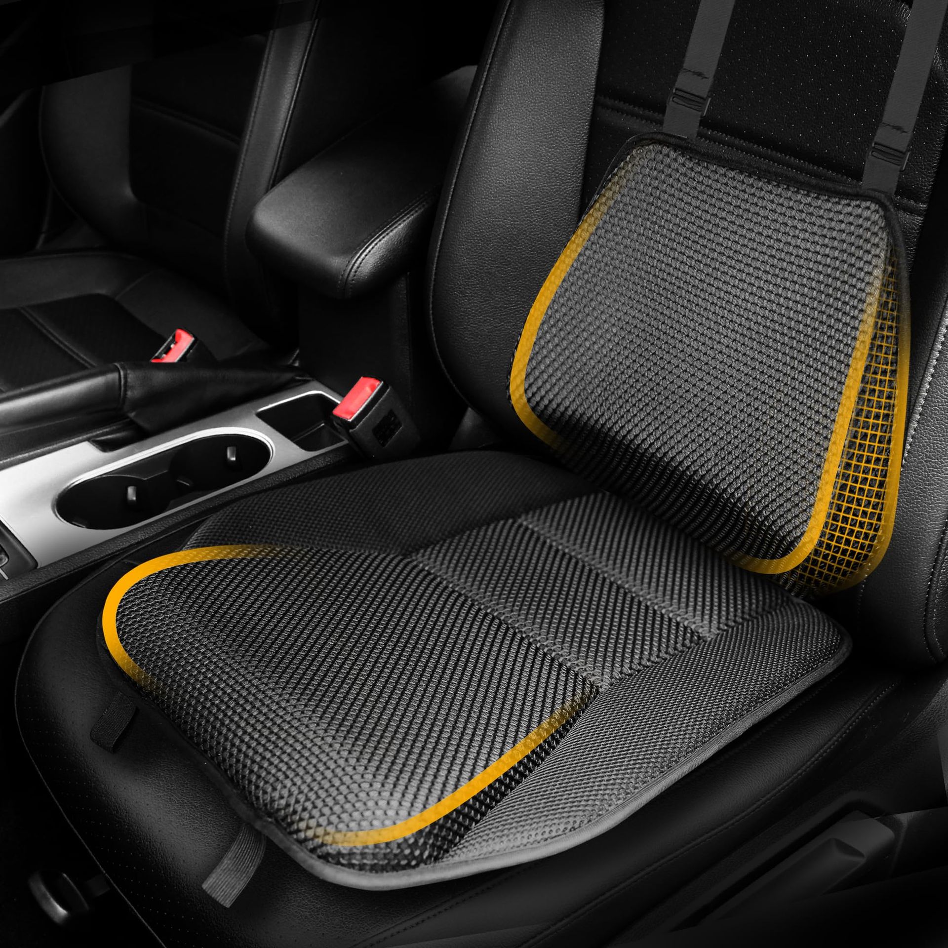 Memory Foam Car Seat Cushion with Lumbar Support Pillow Breathable Mesh Non-Slip - Black Standard