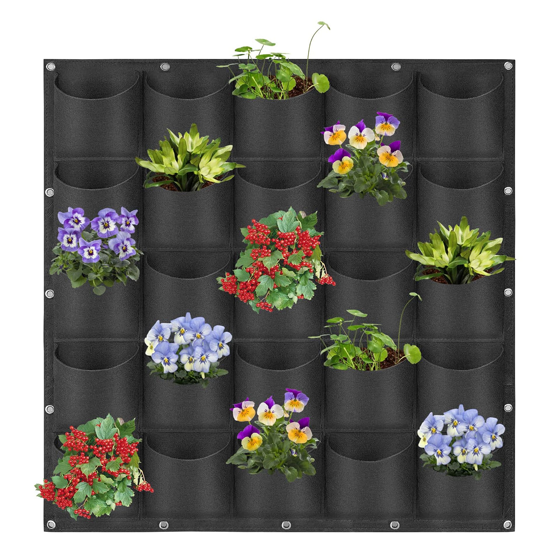 Hanging Vertical Wall Planter Bag 25 Pocket Felt Plant Grow Organiser - Black 25 Pockets