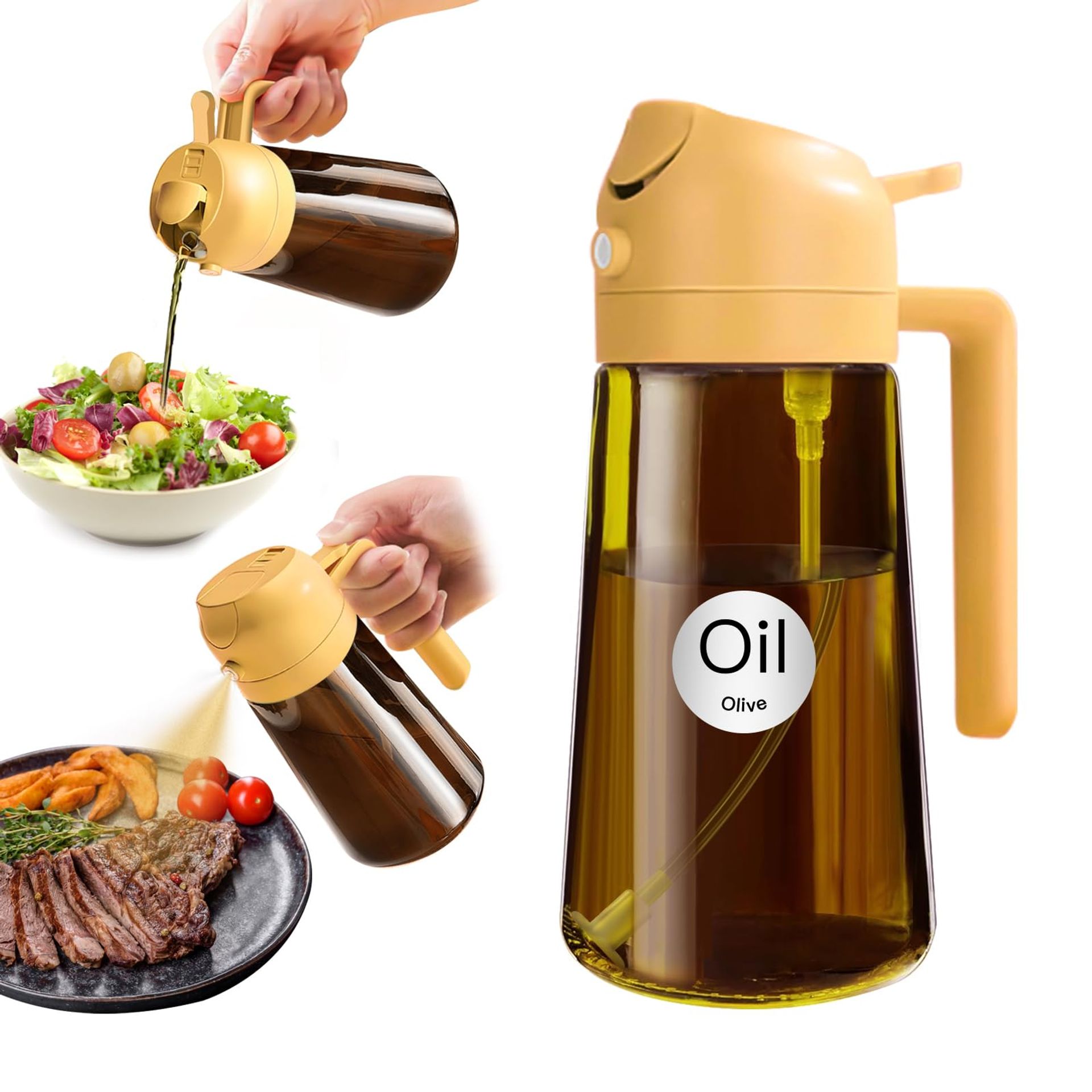 16oz/470ml Light-Blocking Oil Sprayer for Cooking - 2-in-1 Olive Dispenser, Amber Glass, Orange