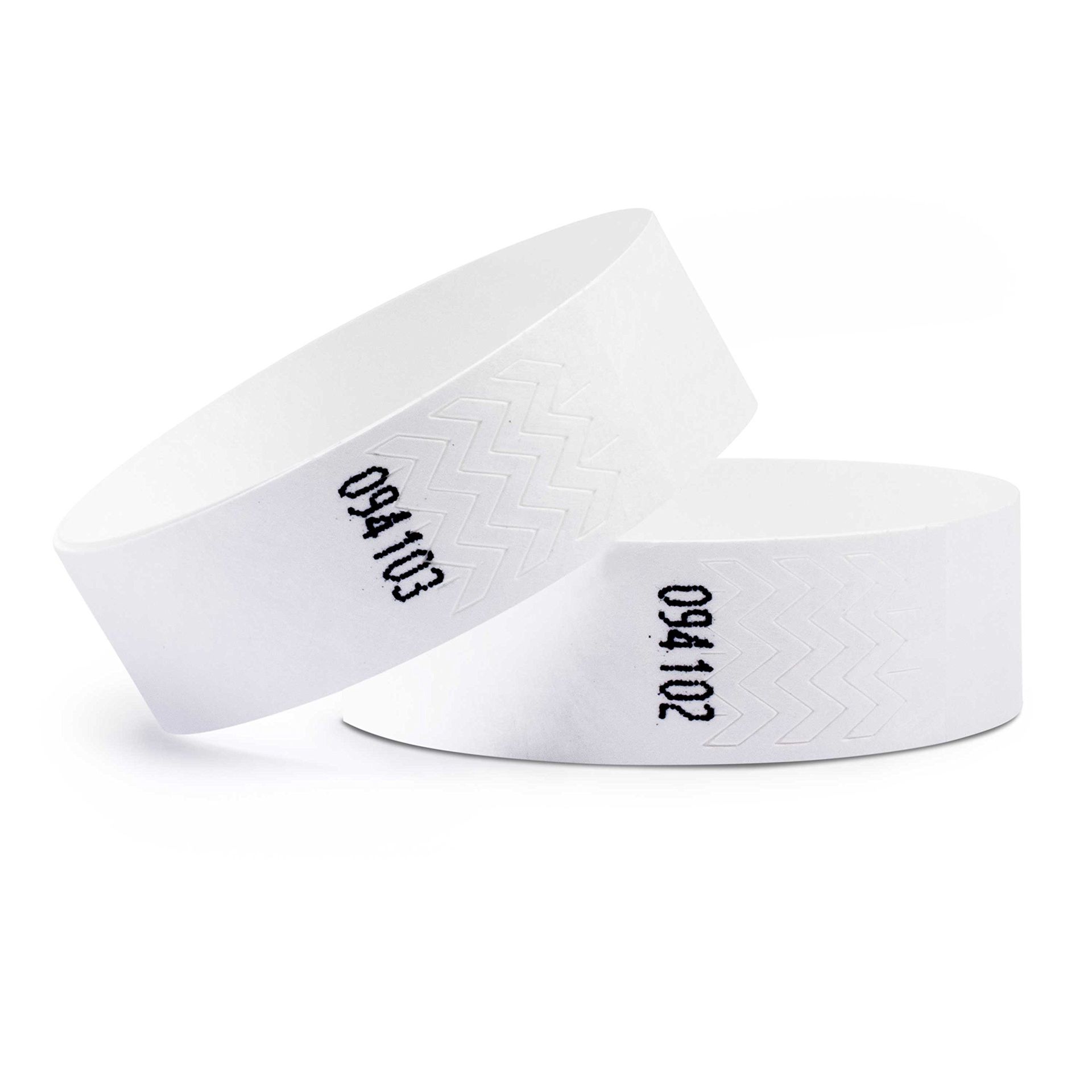 Pack of 1000 Event Wristbands Tear-Resistant Waterproof Design 19x254mm - White 0.75x10in
