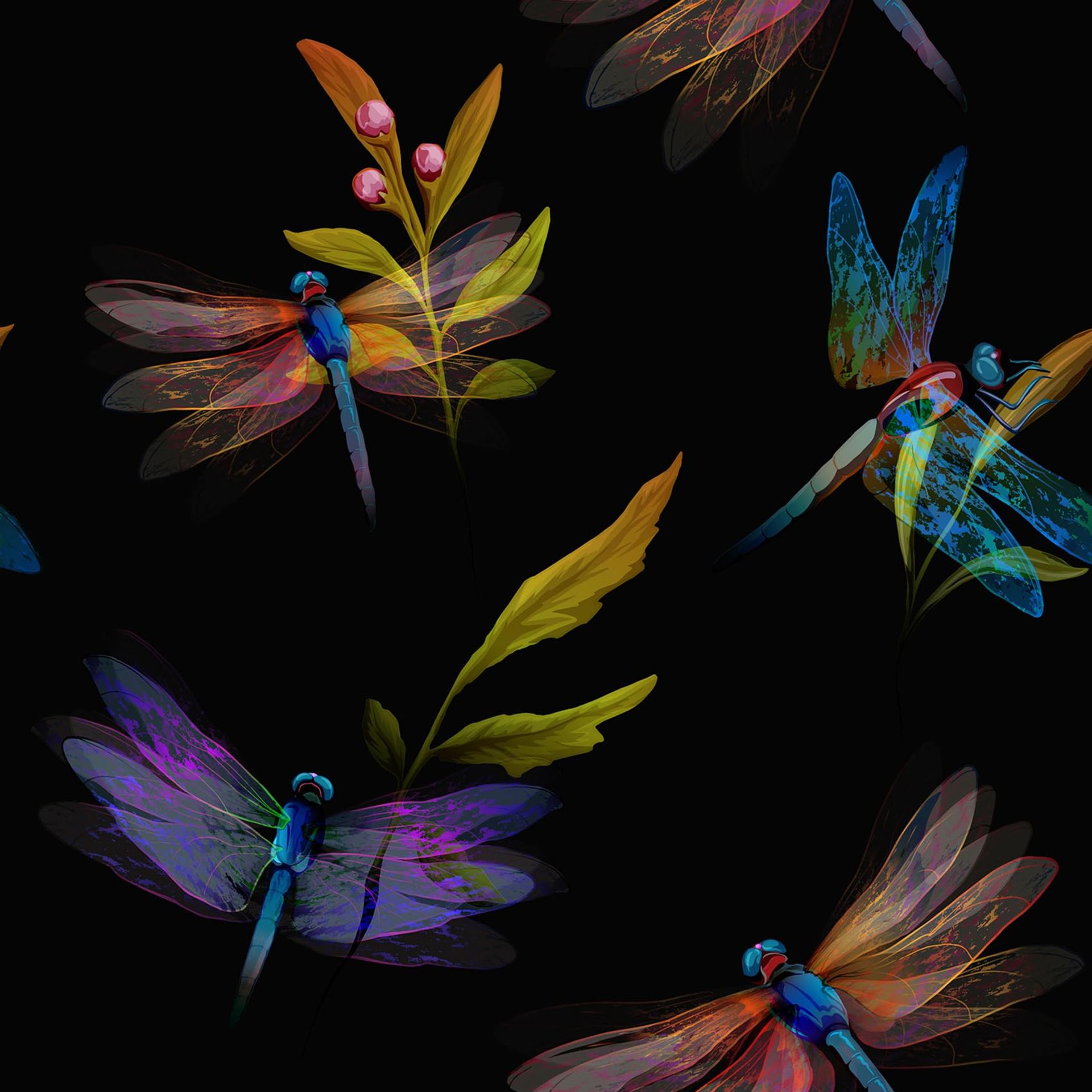Self Adhesive Wallpaper Vintage Peel and Stick Waterproof Dragonfly Design for Bedroom or Bathroom - Black Blue Orange Yellow 44.5x300cm
