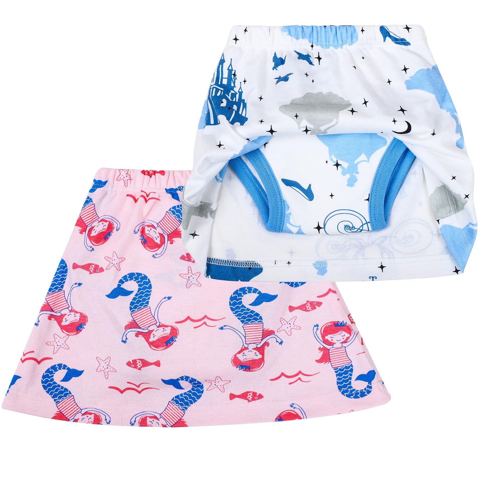 Girls Potty Training Skirt with Built-In Training Pants, 6-Layer Absorbent, Reusable Cotton, 2 Pack for Age 5 Years