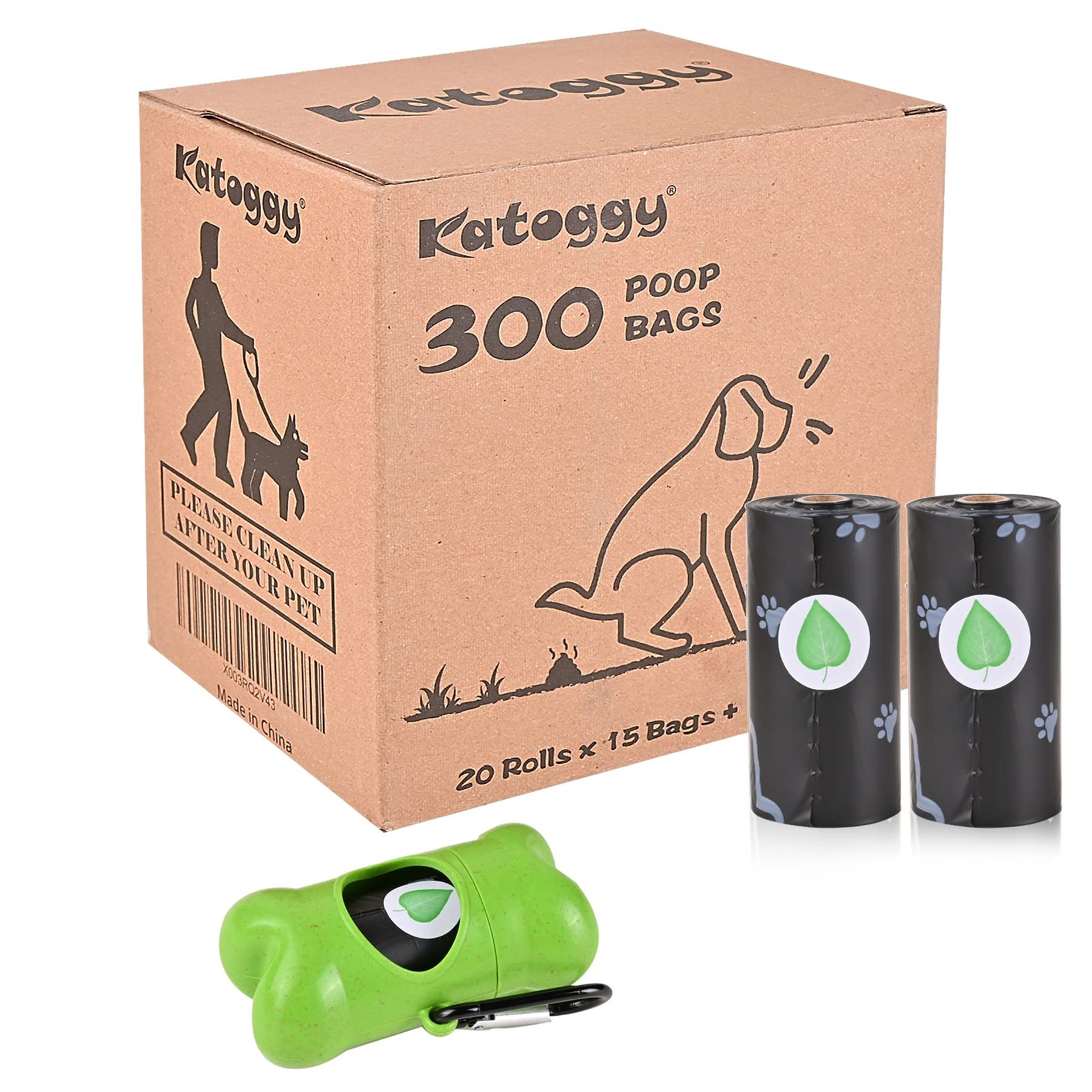 Katoggy Dog Poo Bags, 20 Rolls, 300 Counts, 23 x 33 cm Dog Waste Bags Rolls with Dispenser, Extra Thick, Leak Proof, Lavender Scented Poop Bags for Dogs and Cats