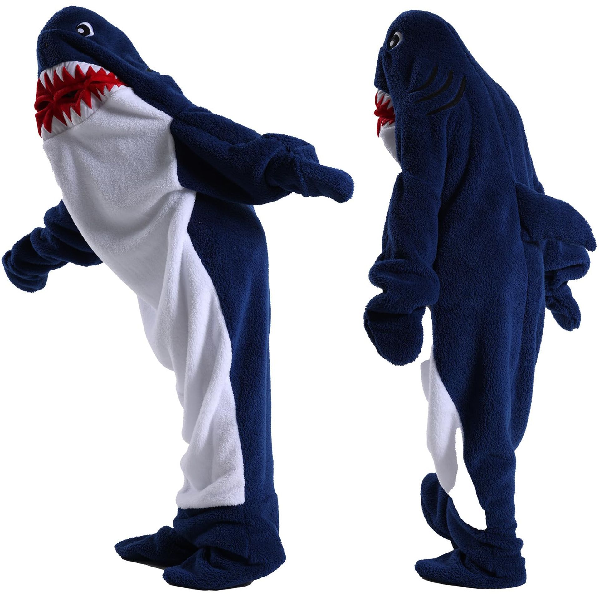 Shark Blanket Hoodie Onesie Wearable Sleeping Bag with Hood & Sleeves - Dark Blue XL