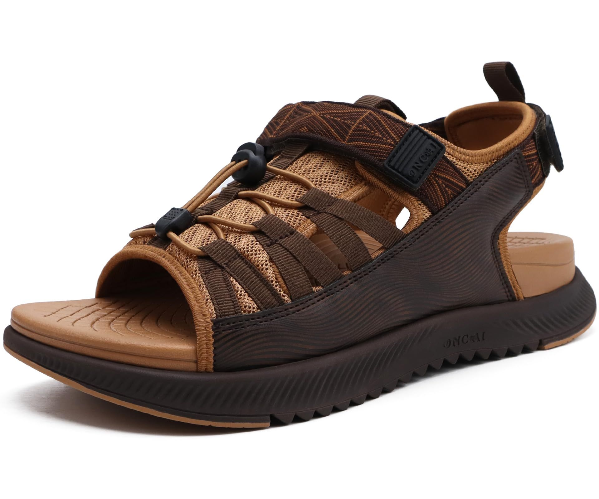 Men's Hiking Sandals Arch Support Orthotic Outdoor Walking Footbed Comfort - Khaki Brown UK 12