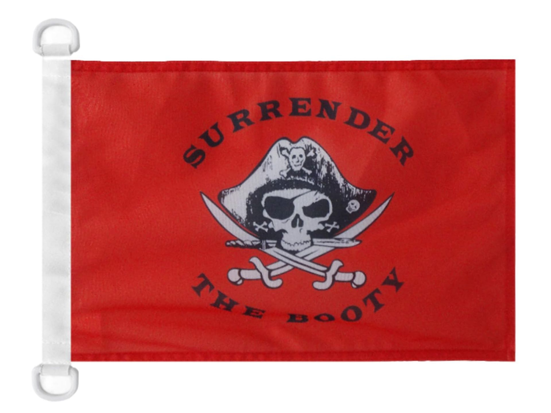 AZ FLAG - Pirate Surrender the Booty Red Nautical Flag - 18'' x 12'' - For Outdoor and Boat - skull Pirates Banner Knitted Polyester with Two Plastic Rings - Vivid Colors - 12x18 in - 45x30 Cm
