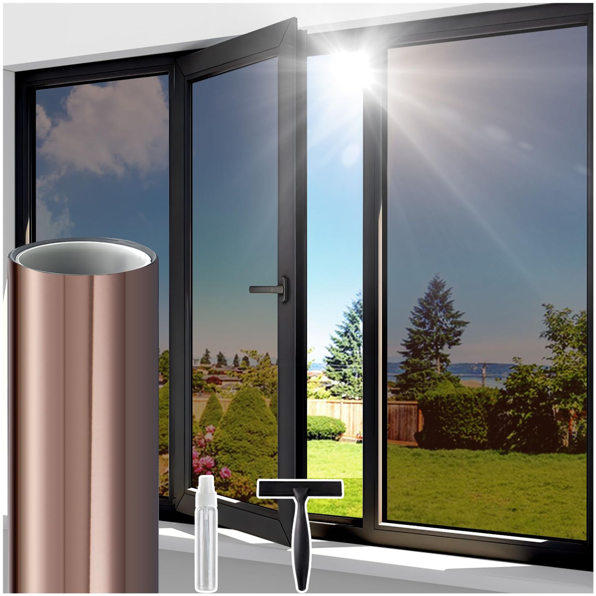 One Way Clear Window Film Heat Reflective UV Protection Mirror Tint for Home & Office Glass - Brown 44.5*300cm