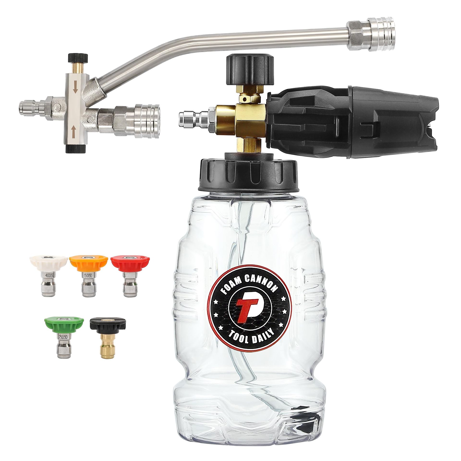 Pressure Washer Foam Cannon with Dual Connector & 5 Nozzle Tips 1L Bottle - White JT073-4