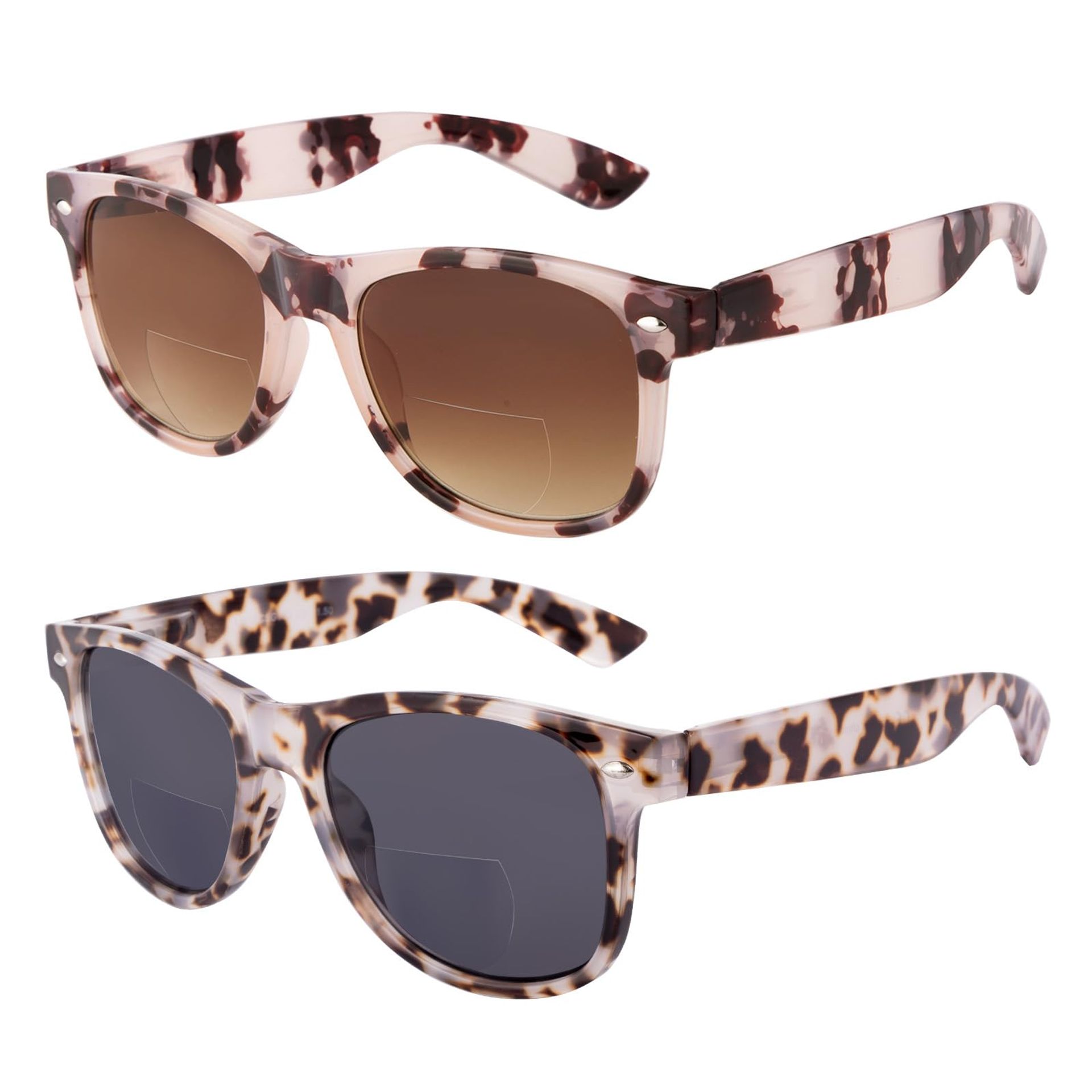 Classic Bifocal Reading Sunglasses UV400 Protection for Men & Women Outdoor Sun Readers - Pink Tortoise + Grey Tortoise +1.5