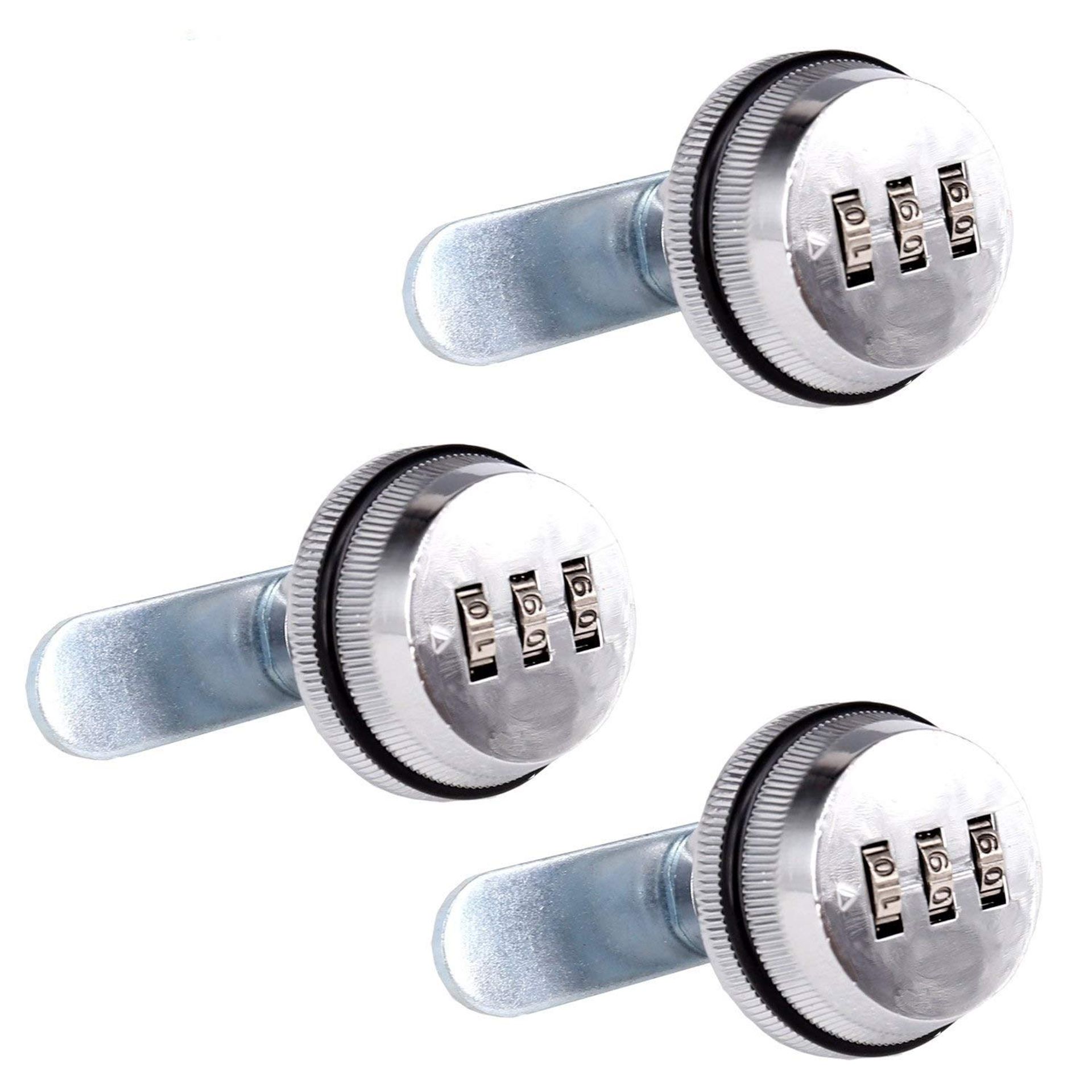 Combination Cam Lock Set 3-Digit Password Zinc Alloy for Cabinets, Drawers & Lockers - Silver 2cm