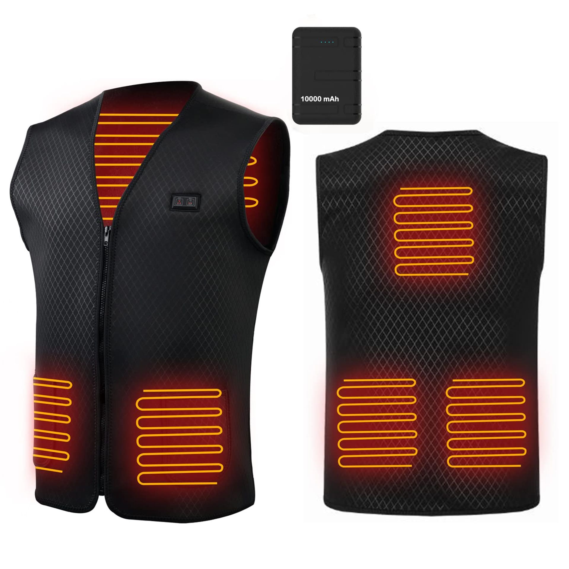 Electric Heated Vest 10000mAh Rechargeable Battery Winter Outdoor Warm Jacket for Men & Women - Black XL