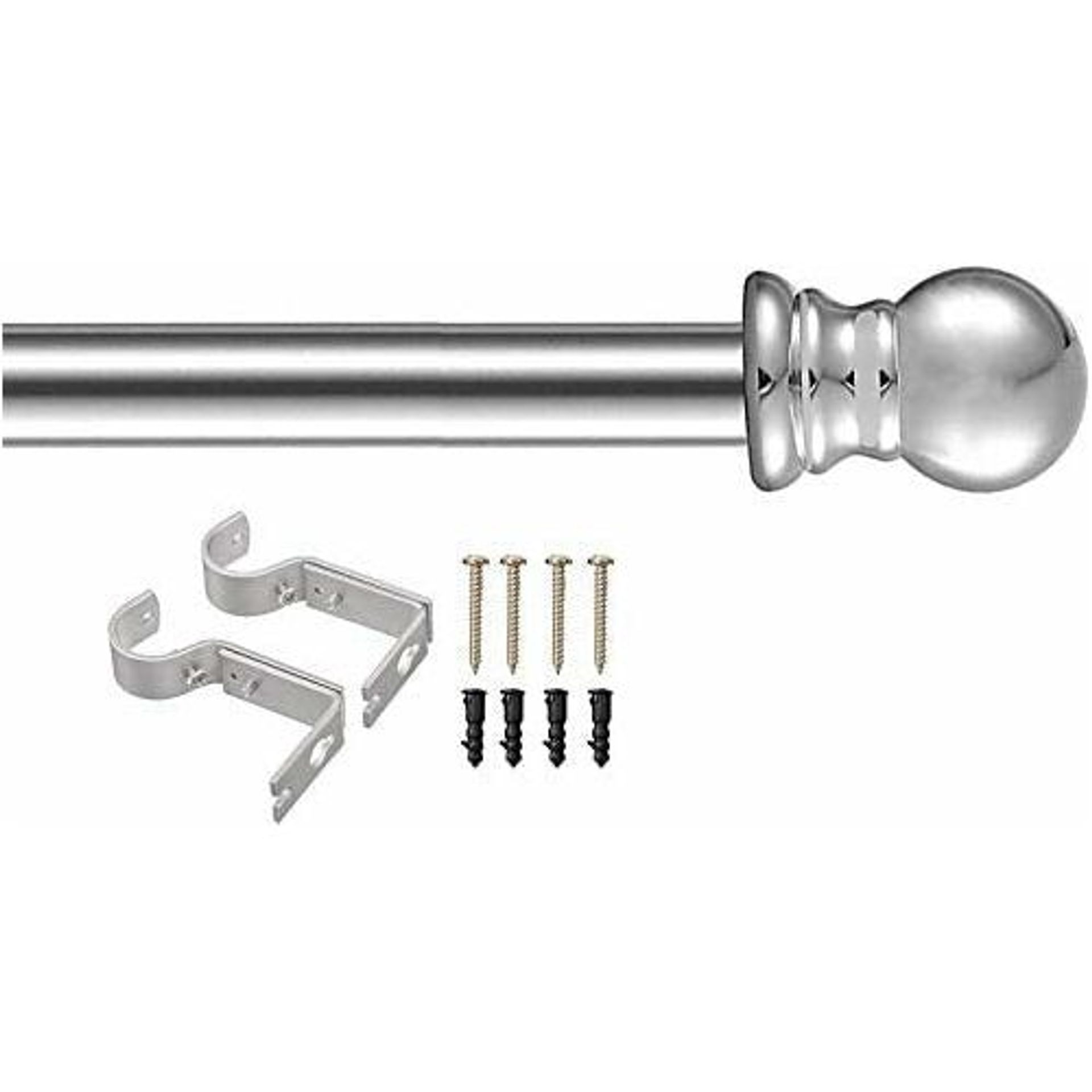 Adjustable Curtain Pole with Round Finials 76-368cm Silver Rod Set with Brackets for Bedroom, Living Room & More