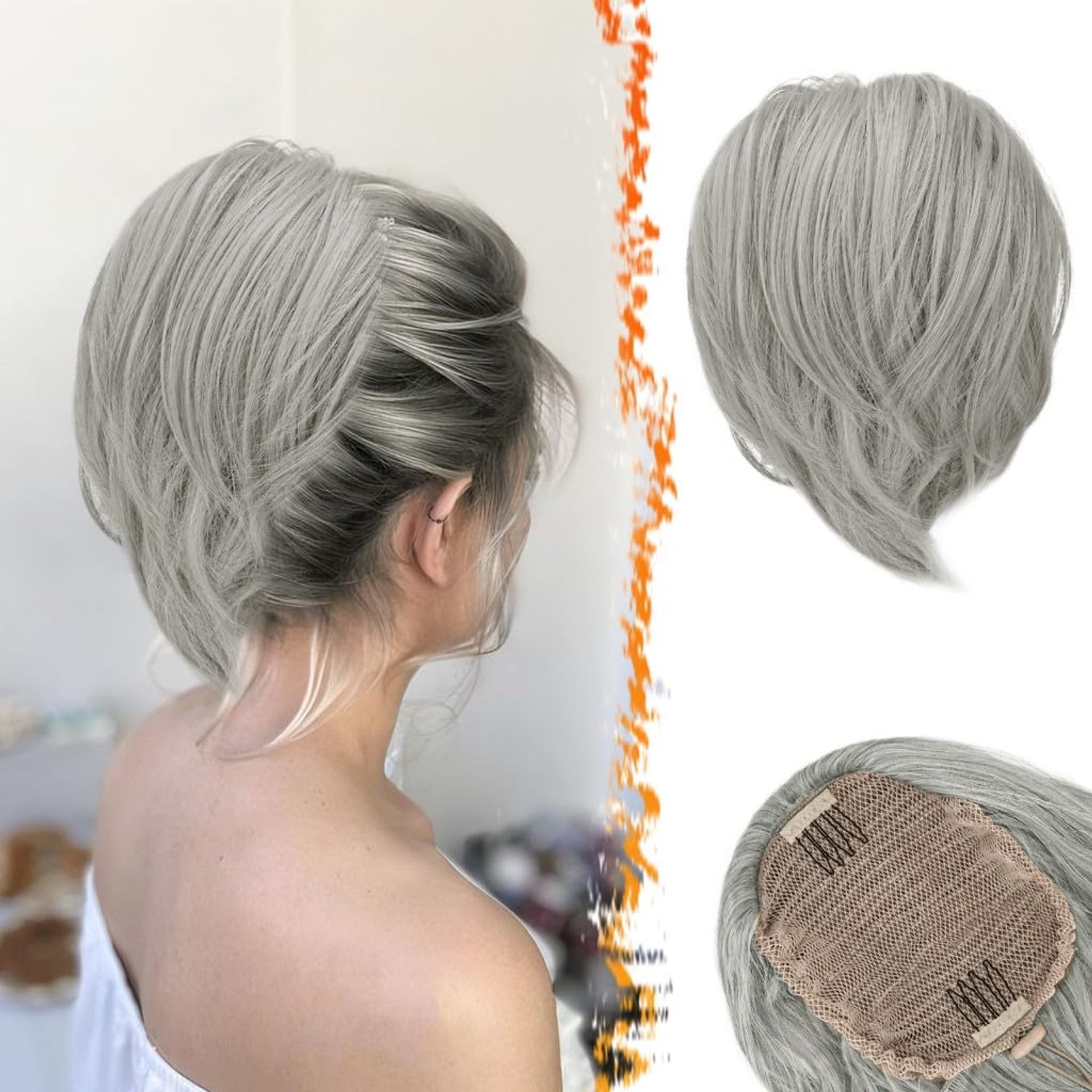 Short Grey Synthetic Hair Bun Extensions - Drawstring Ponytail for Women