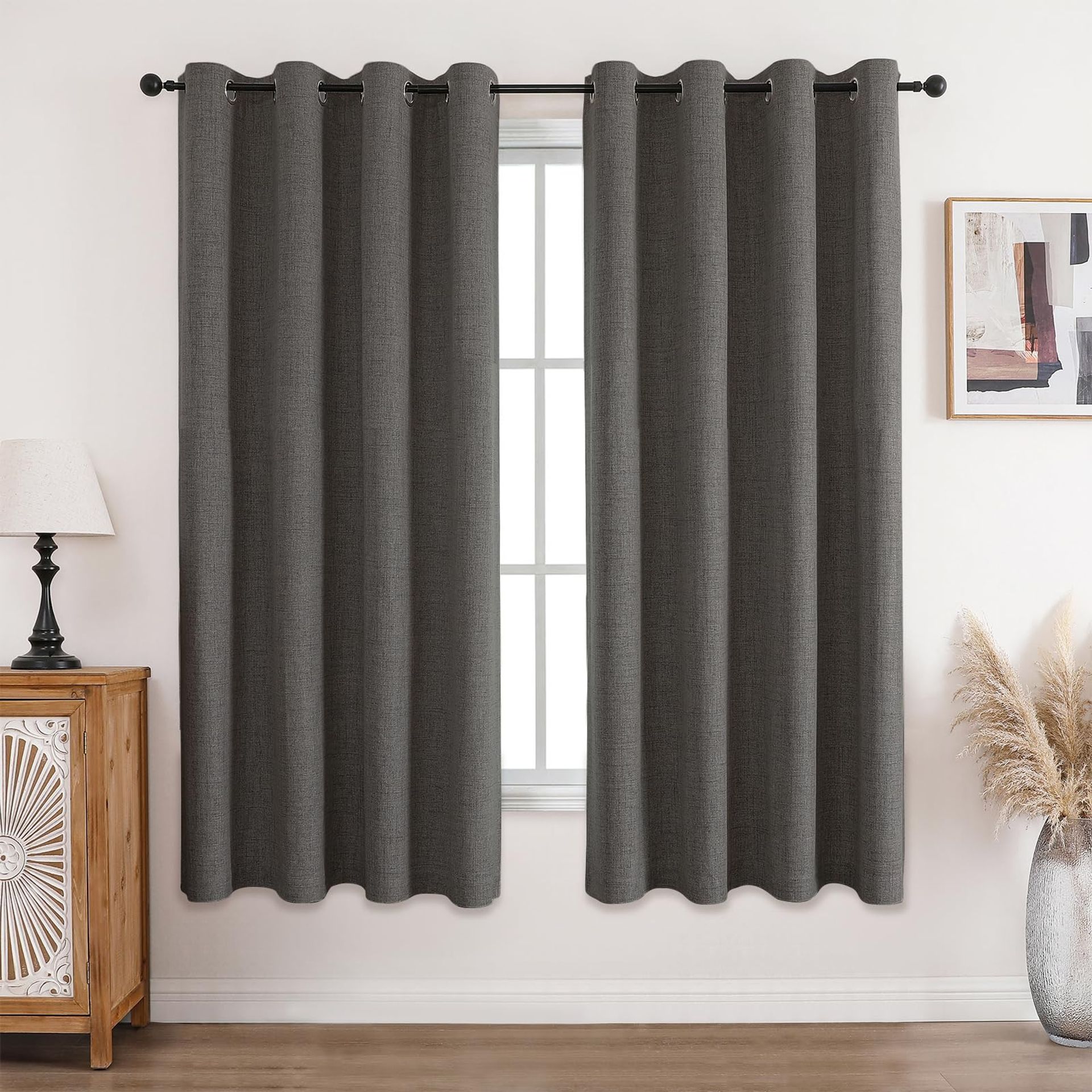 Blackout Curtains 100% Sun Blocking Thermal Eyelet Design for Bedroom or Living Room - Grey 52 x 72 Inch