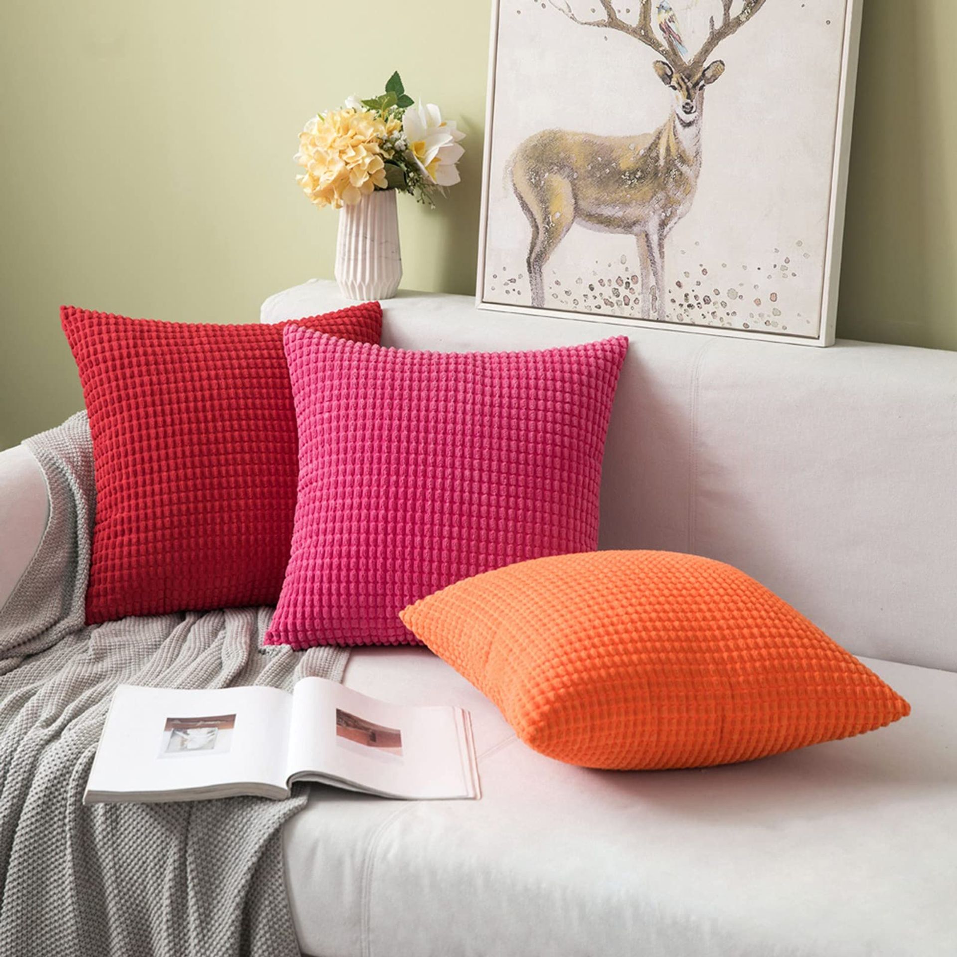 MIULEE Vierkante corduroy kussensloop met grote maïskorrels, kussenhoes voor sofa, slaapkamer, stoel, zetel, 18 x 18 inch / 45 x 45 cm, set van 2, oranje