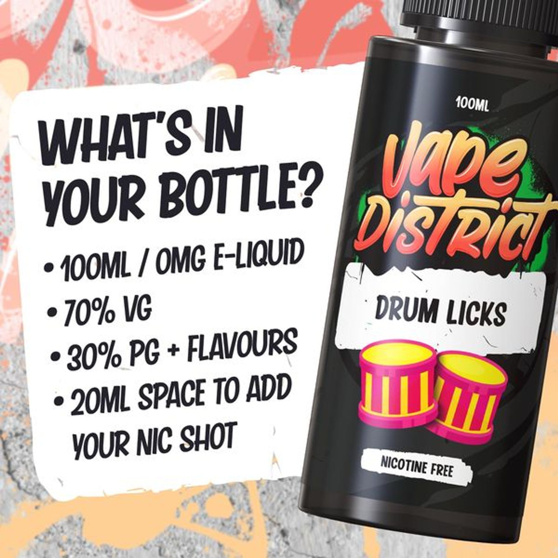 Vape District Vape Liquid 4 X 100ml Vanilla + Carakorny + Drum Licks + Le