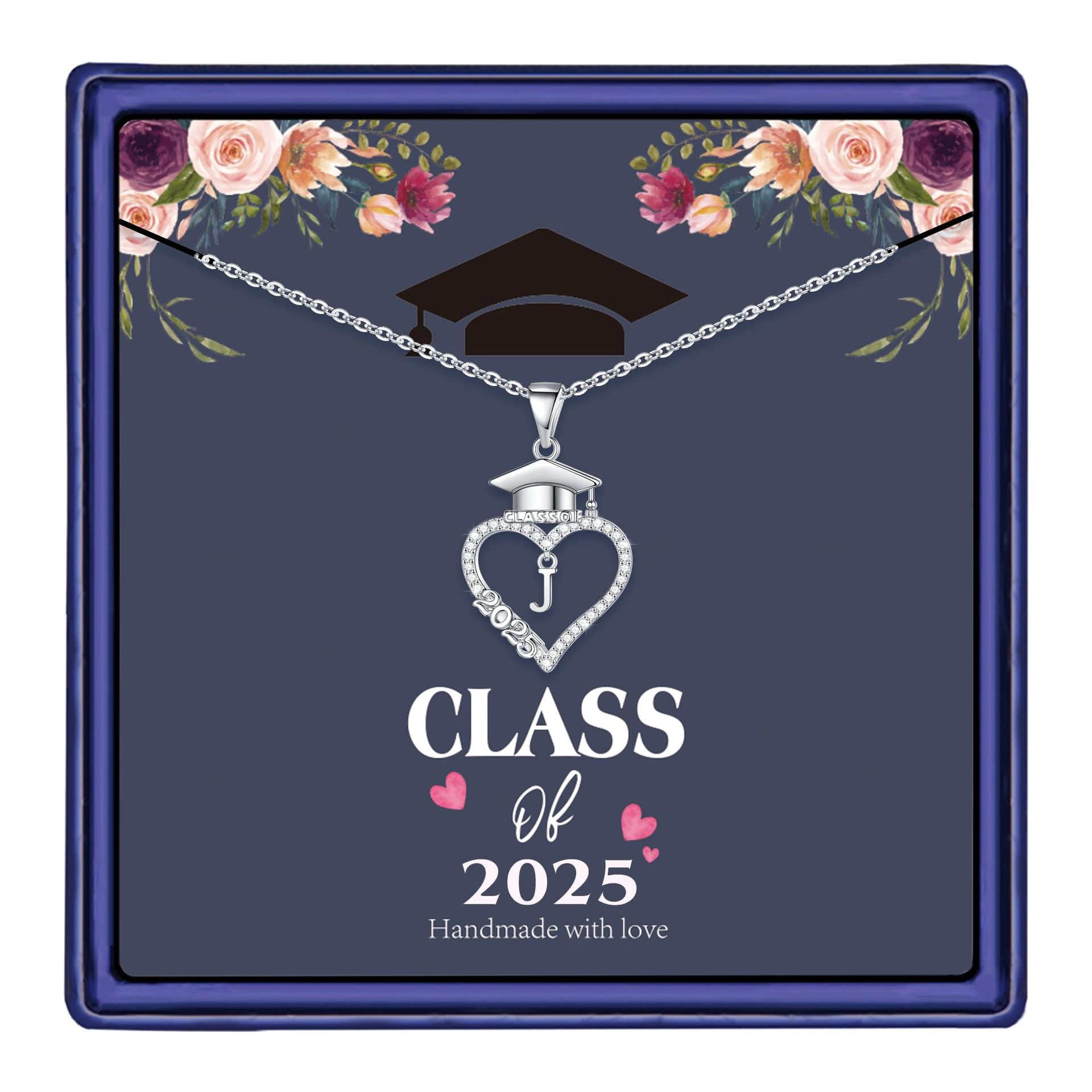 Graduation Gift Necklace for Her 2025, Heart Initial Pendant with Cap Design, Adjustable Chain, Elegant Keepsake Jewellery