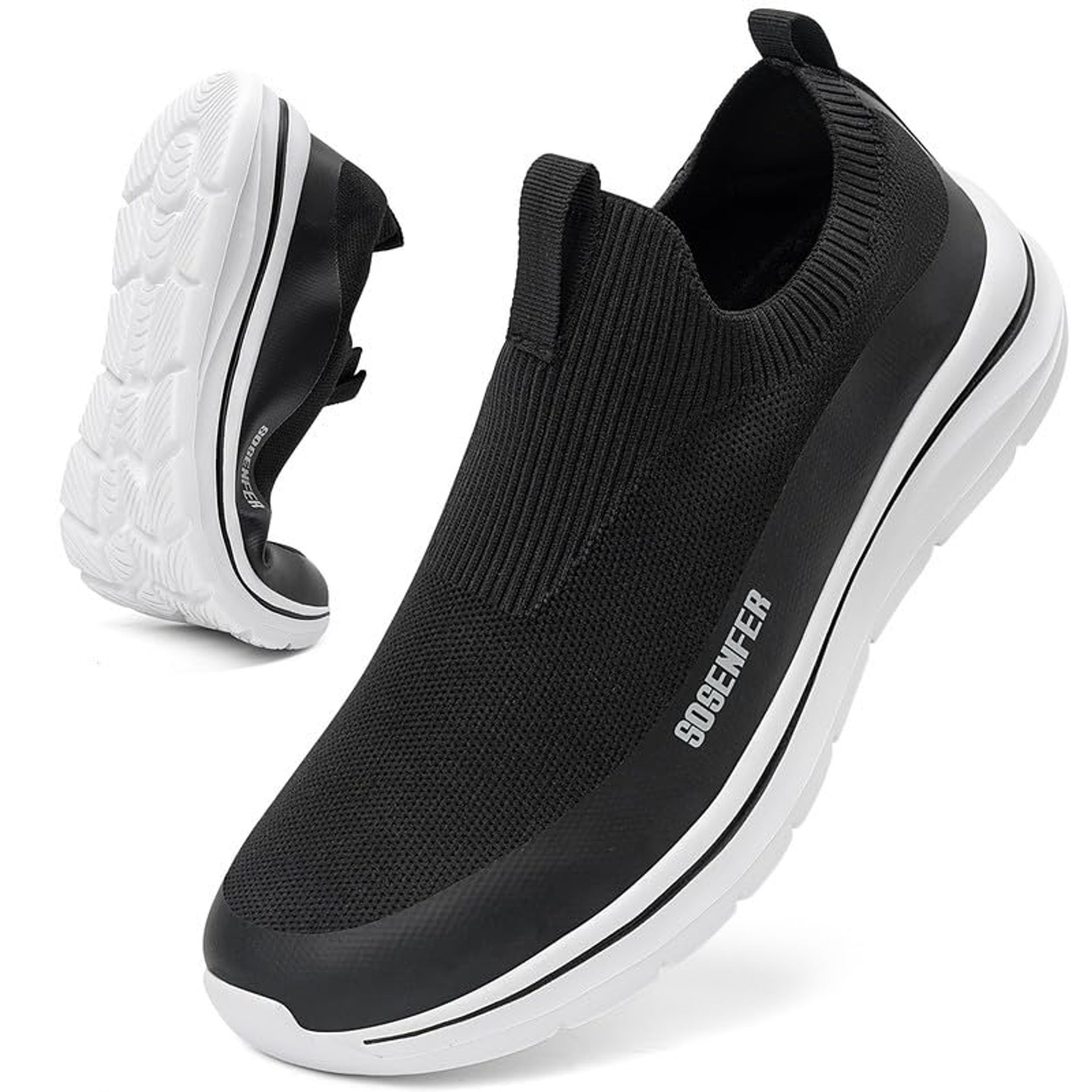 Men's Slip-On Trainers Mesh Breathable Casual Walking Shoes Lightweight Sports Sneakers - Black Size 46