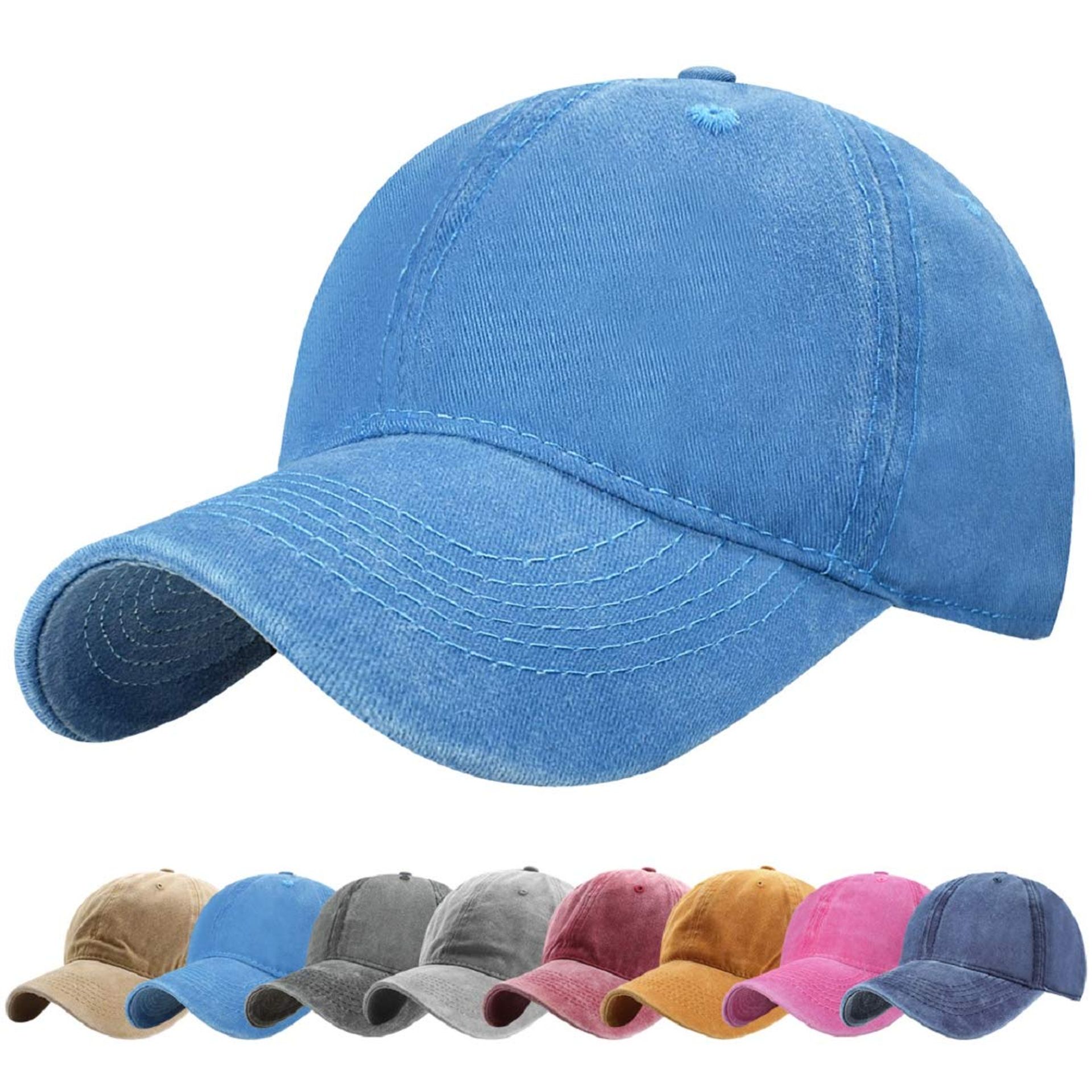 Voqeen Unisex Baseball Cap Washed Cotton Vintage Classic Fashion Solid Color Outdoor Sun Baseball Cap (Blue)